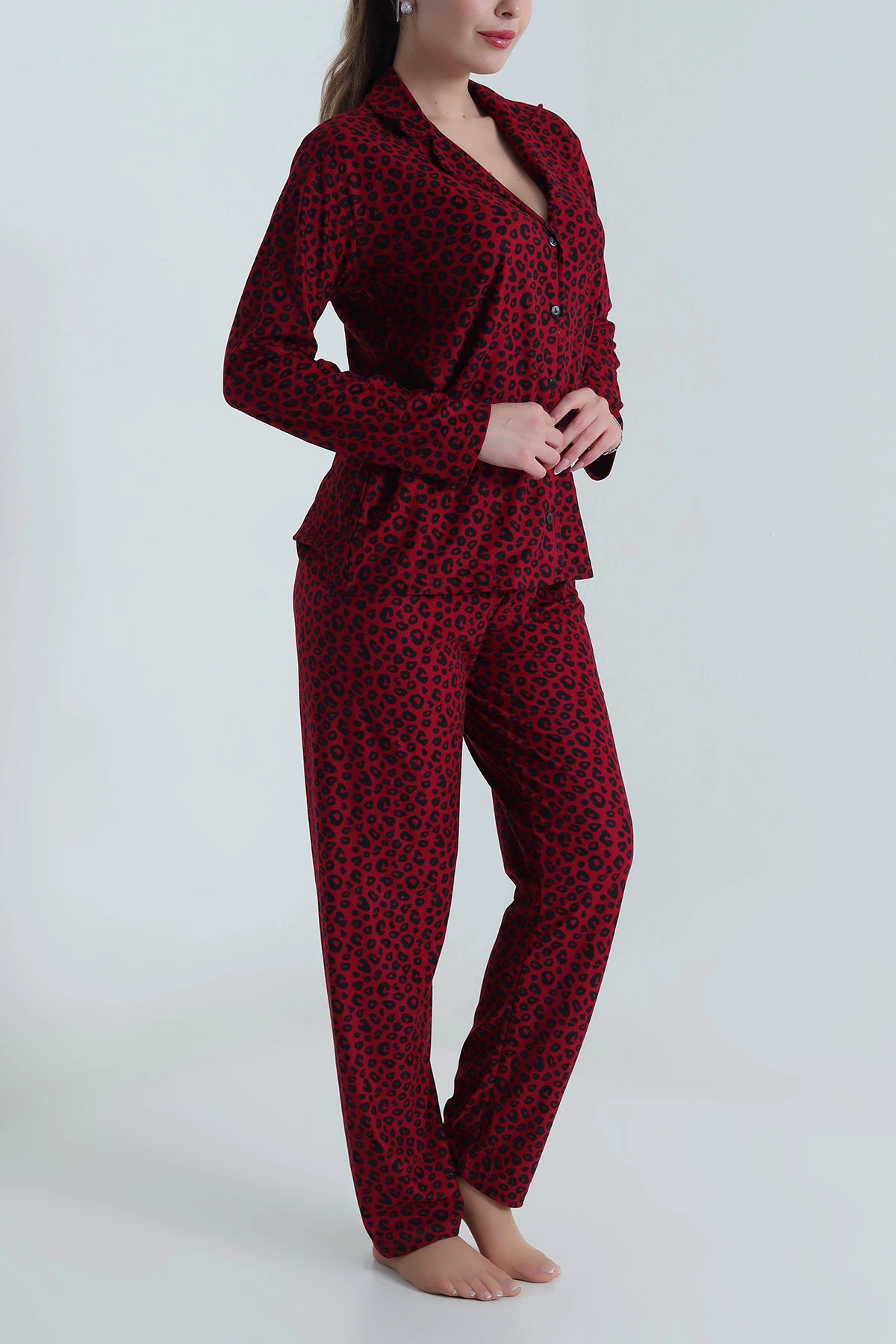 Bordo Milan Soft Düğmeli Kadın Pijama Takımı 488925