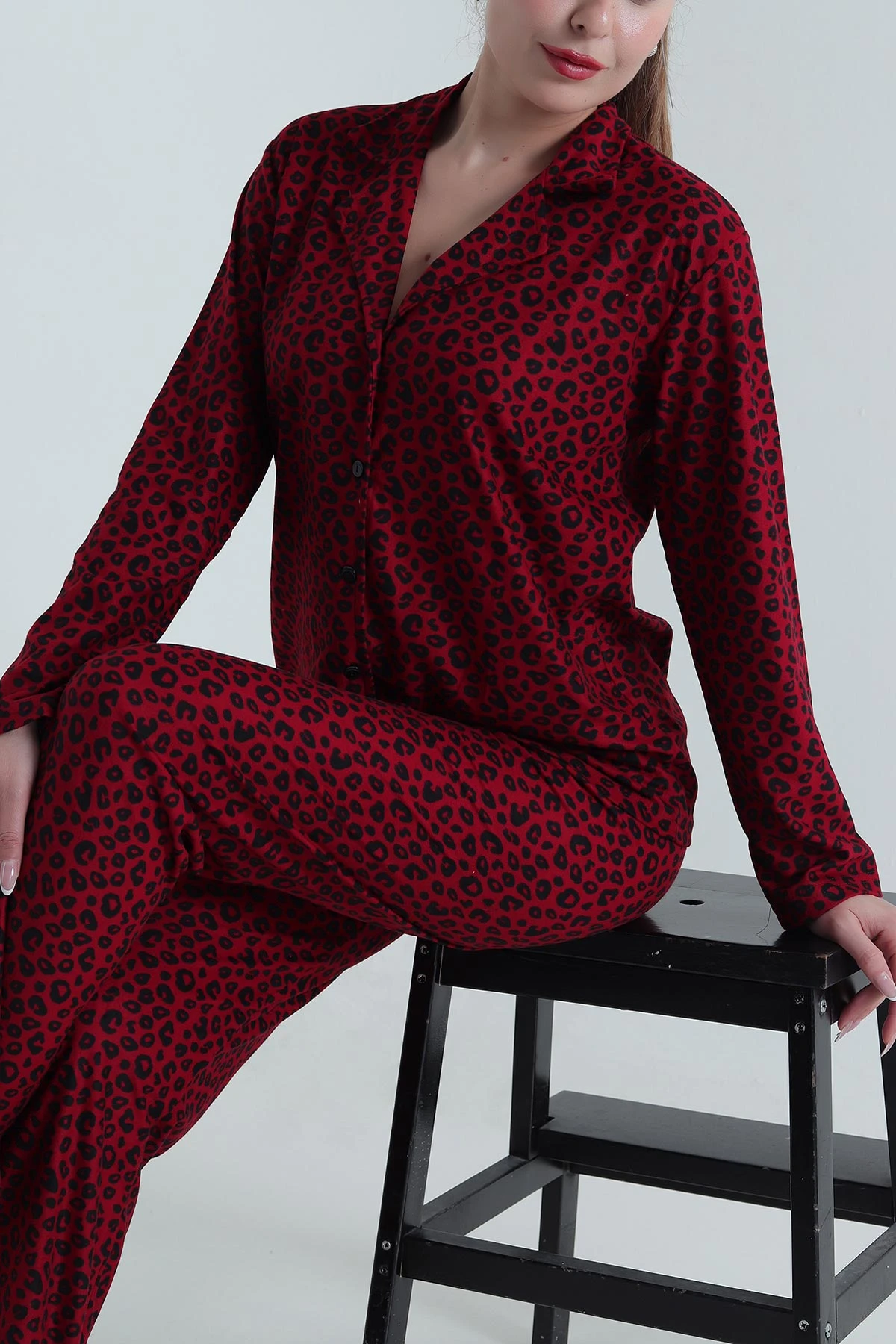 Bordo Milan Soft Düğmeli Kadın Pijama Takımı 488925
