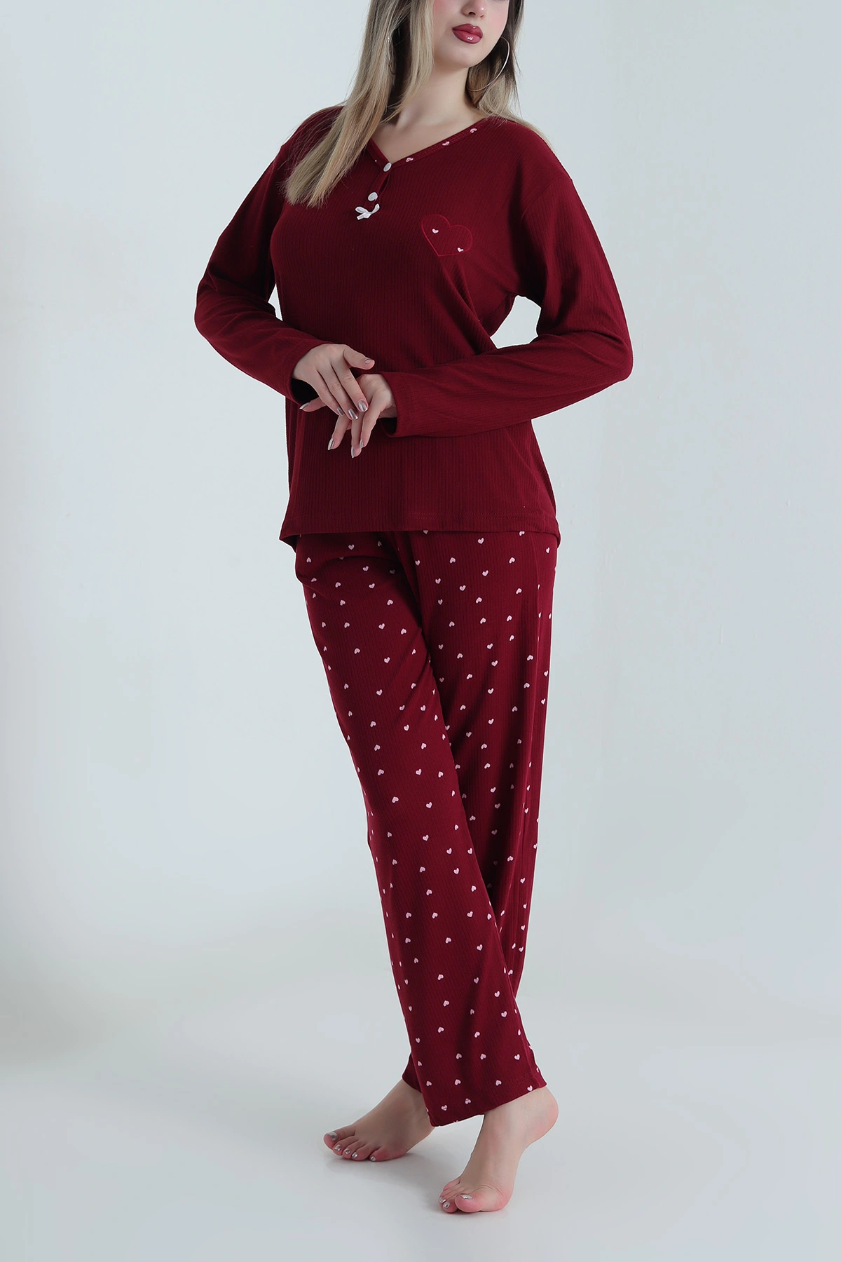 Bordo Milan Soft Fiyonklu Kadın Pijama Takımı 488922