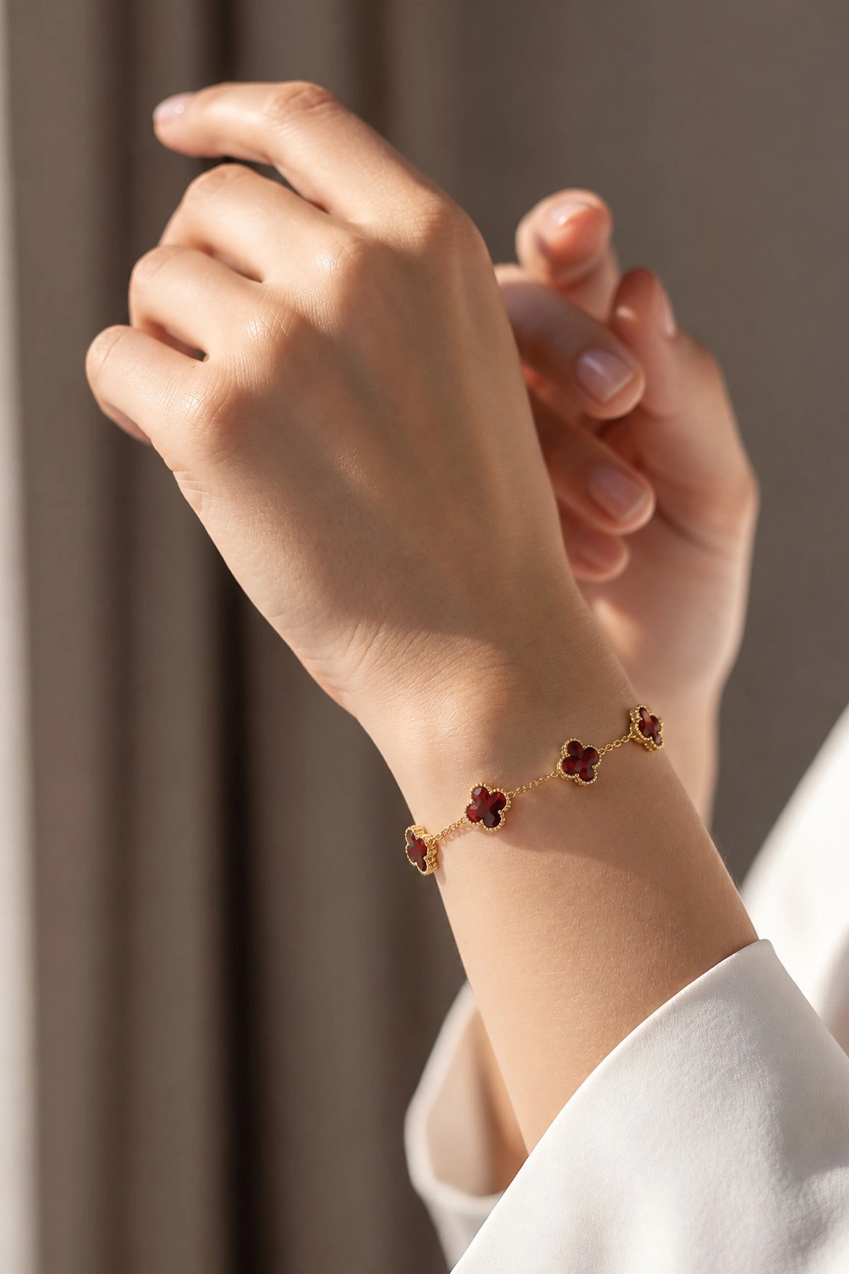 Bordo Mineli Gold Van Cleef Çelik Bileklik 488041