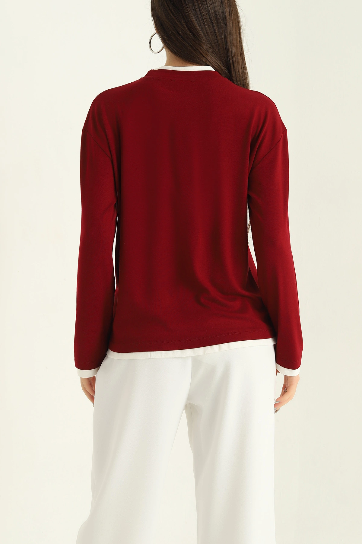 Bordo Modal Bisiklet Yaka Likralı Bluz 327334