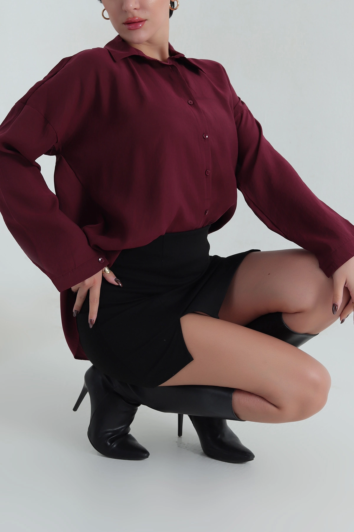 Bordo Modal Kadın Gömlek 409109