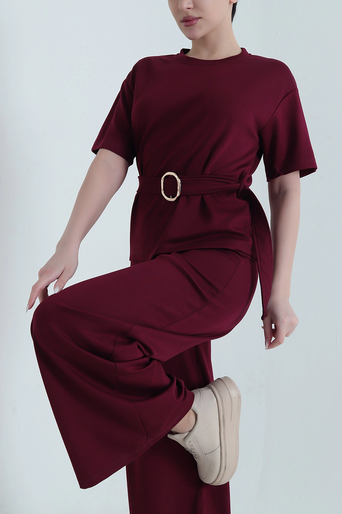 Bordo Modal Kemerli Kadın İkili Takım 446573