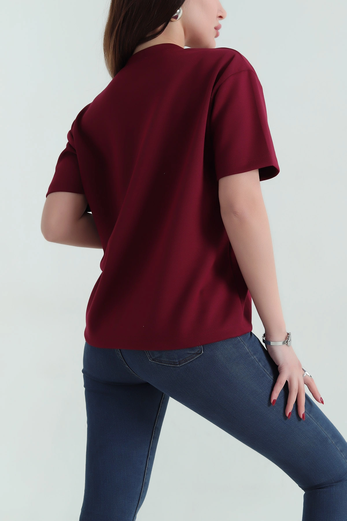 Bordo Modal Kumaş Tişört 337032