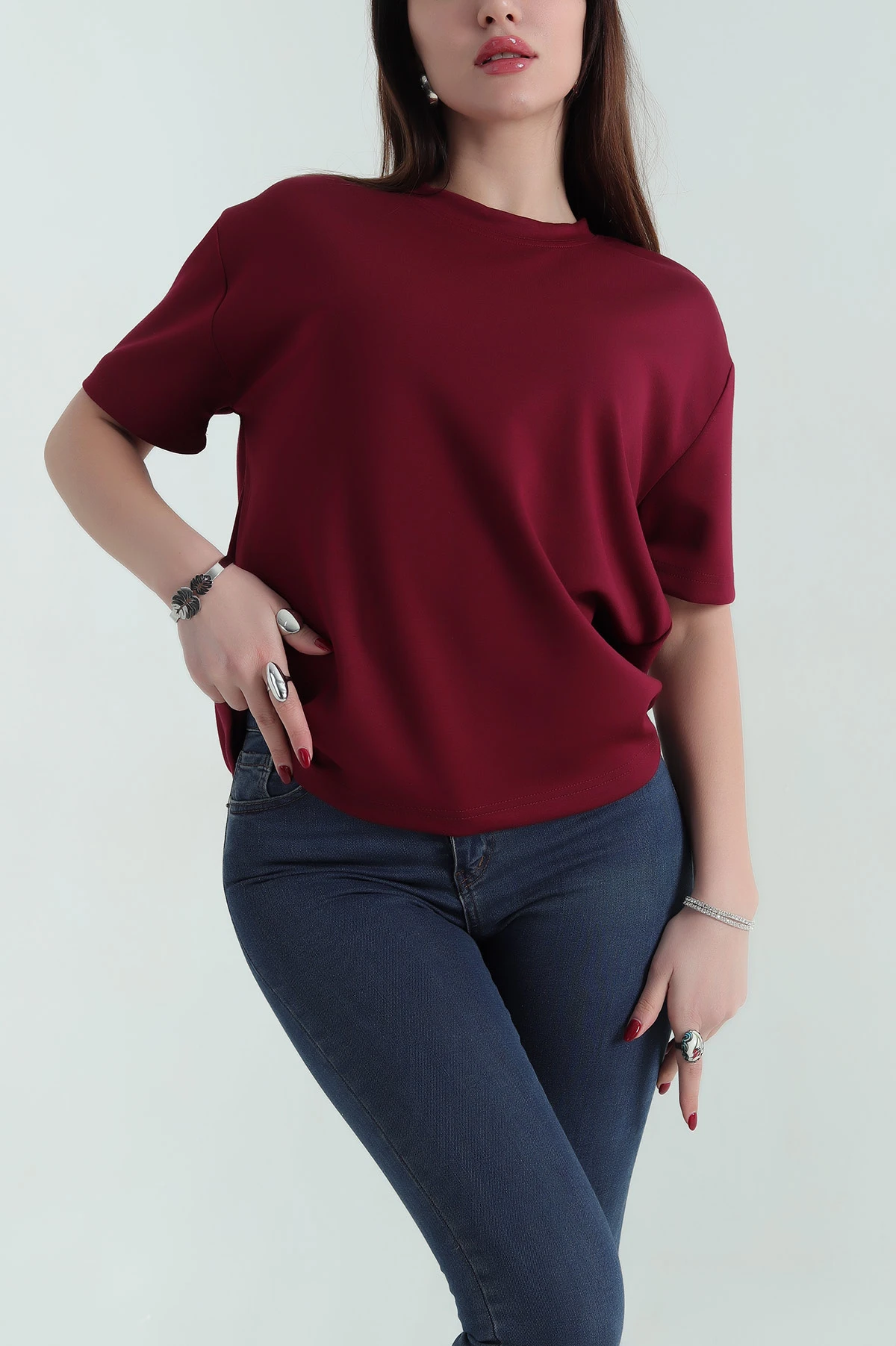 Bordo Modal Kumaş Tişört 337032