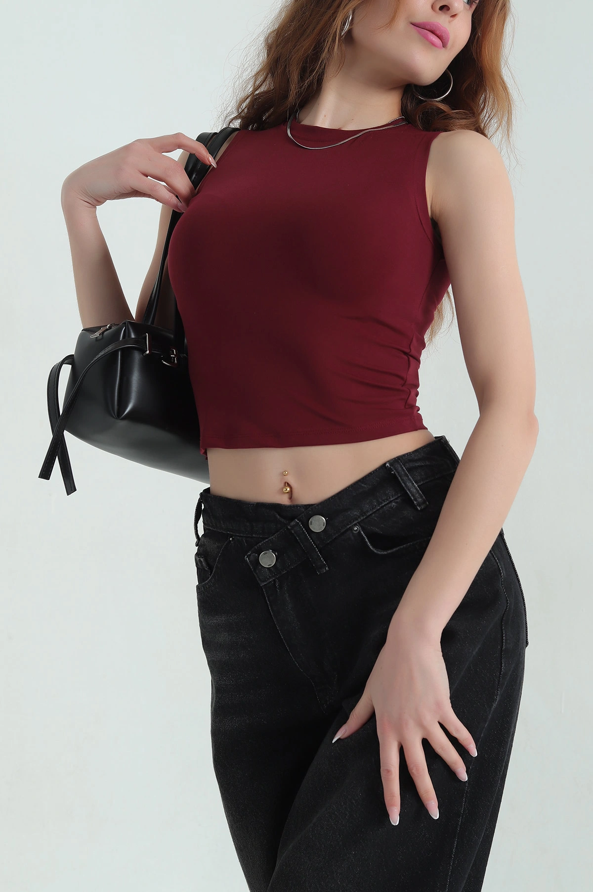 Bordo Modal Likralı Kadın Atlet 357836