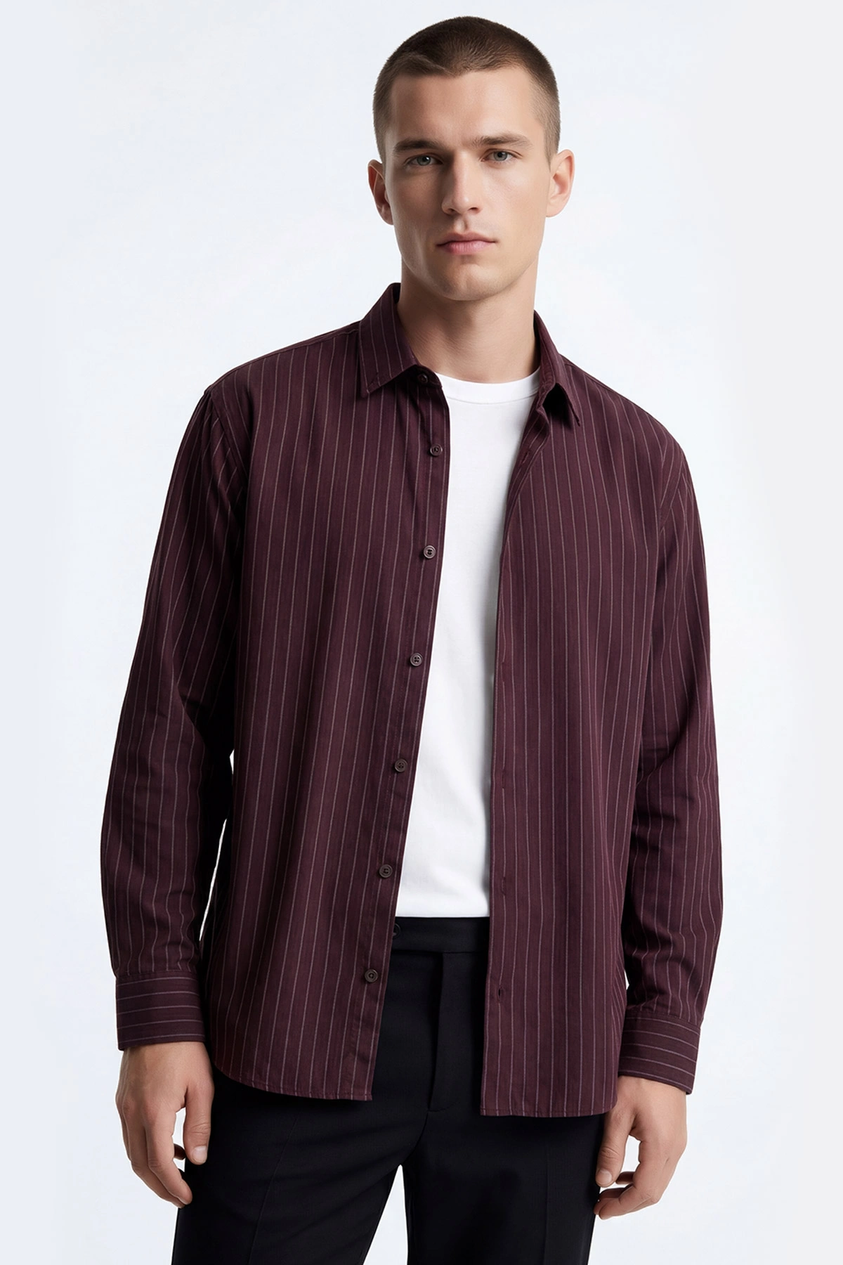 Bordo Modal Uzun Kol Çizgili Erkek Gömlek 419257