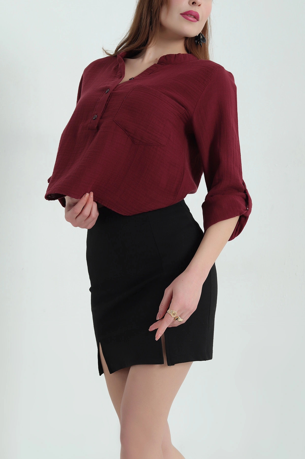 Bordo Müslin Hakim Yaka Bayan Gömlek 336824