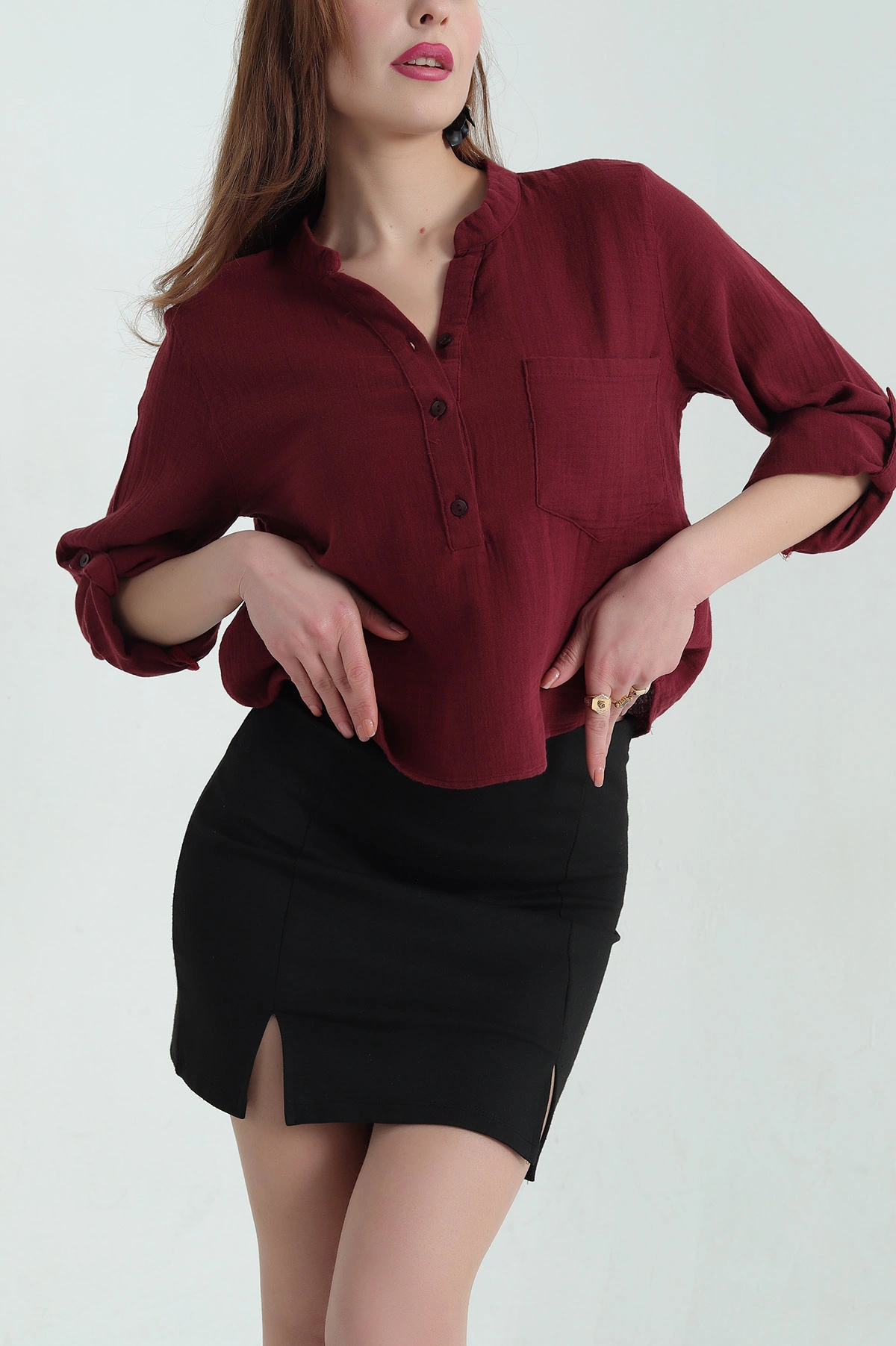 Bordo Müslin Hakim Yaka Bayan Gömlek 336824