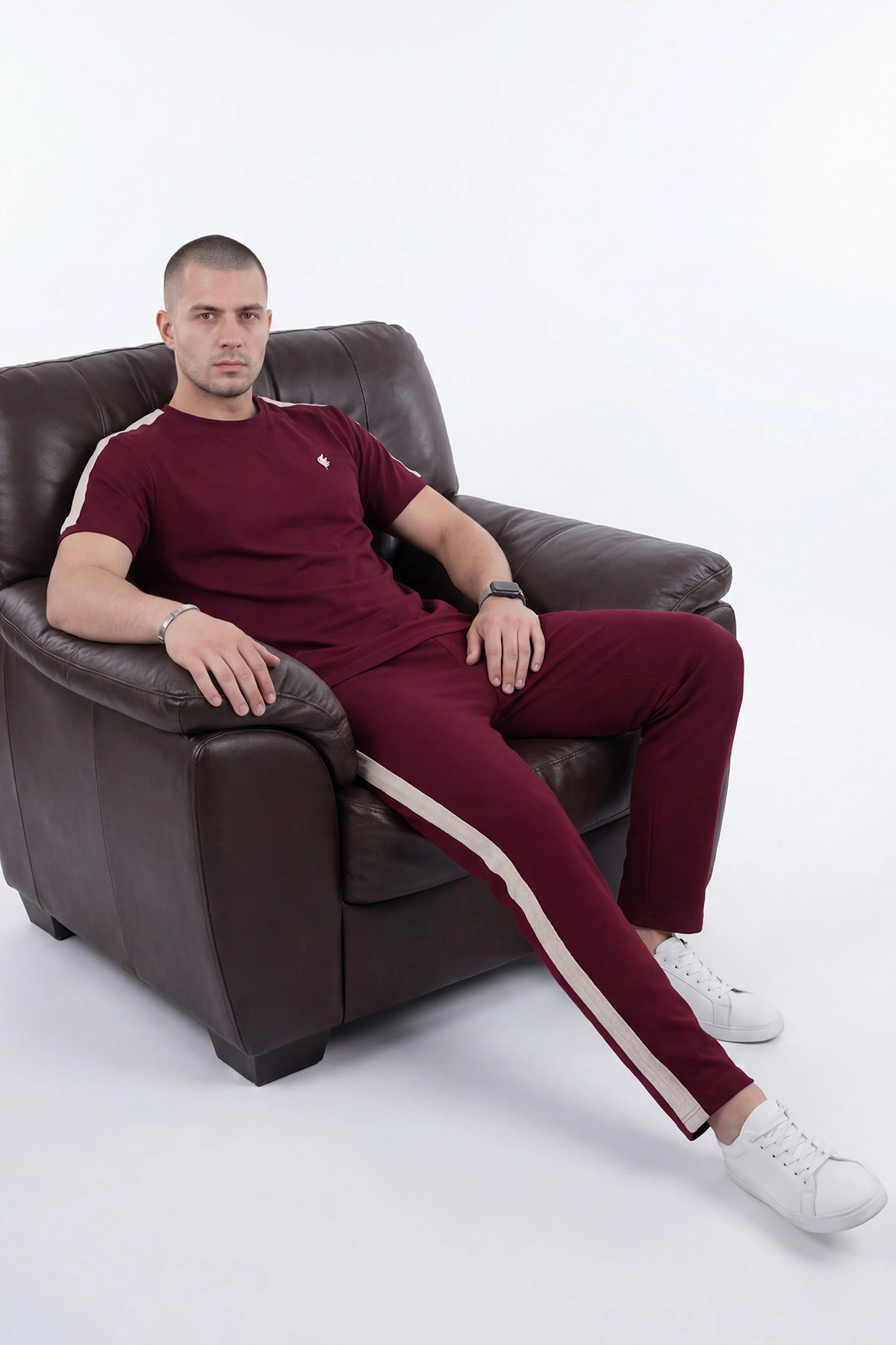 Bordo Nakışlı Bisiklet Yaka Erkek İkili Takım 471756