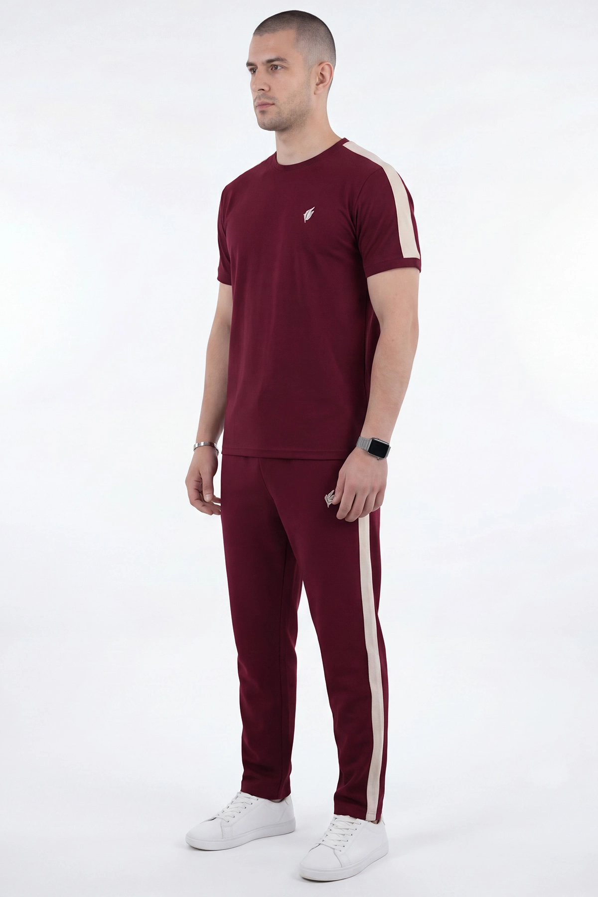 Bordo Nakışlı Bisiklet Yaka Erkek İkili Takım 471756