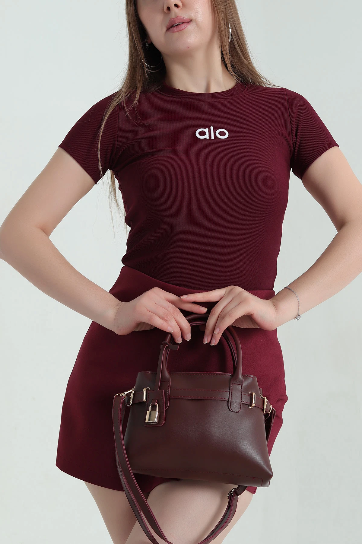 Bordo Nakışlı Bisiklet Yaka Ottoman Kadın Bluz 346351