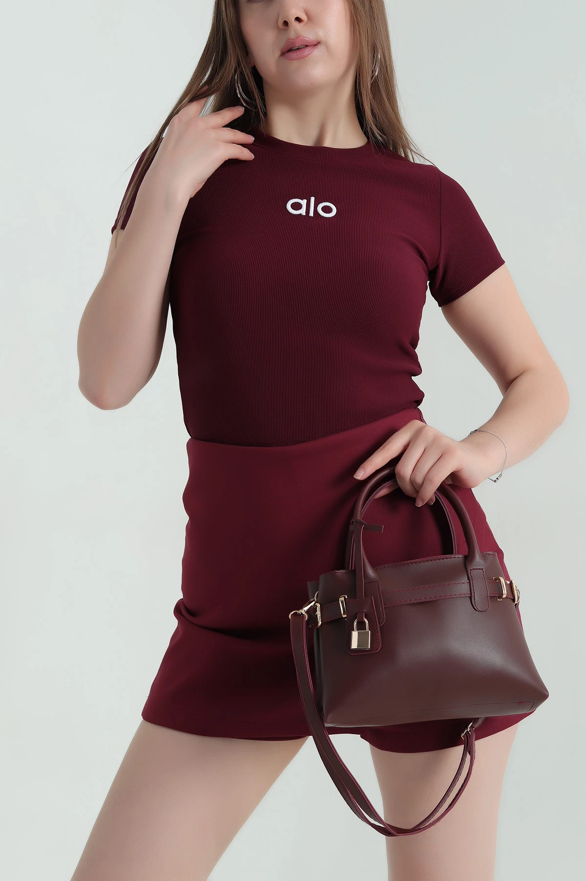 Bordo Nakışlı Bisiklet Yaka Ottoman Kadın Bluz 346351