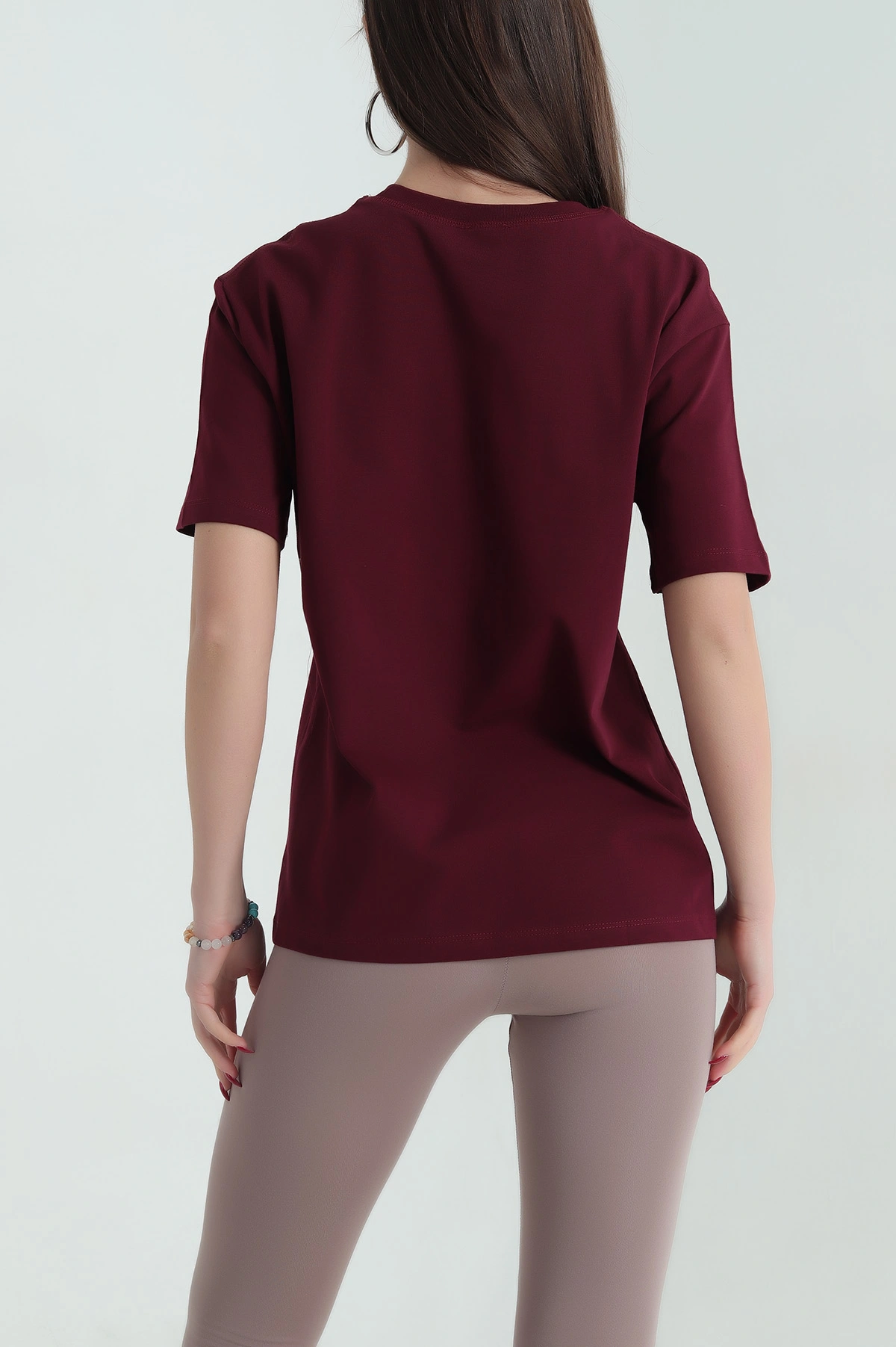 Bordo Nakışlı Bisiklet Yaka Tişört 334440