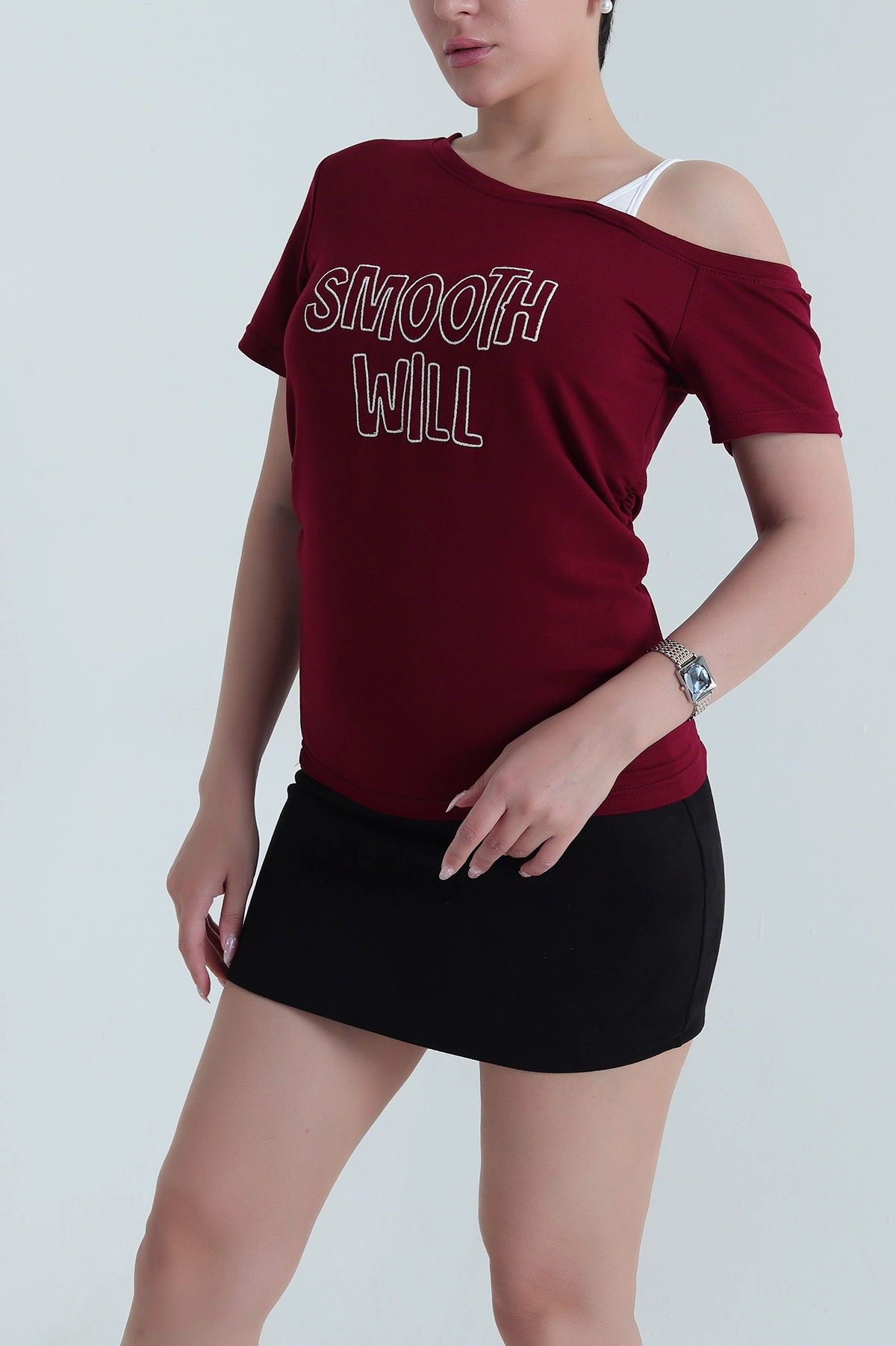 Bordo Nakışlı İki İp Kadın Bluz 464547