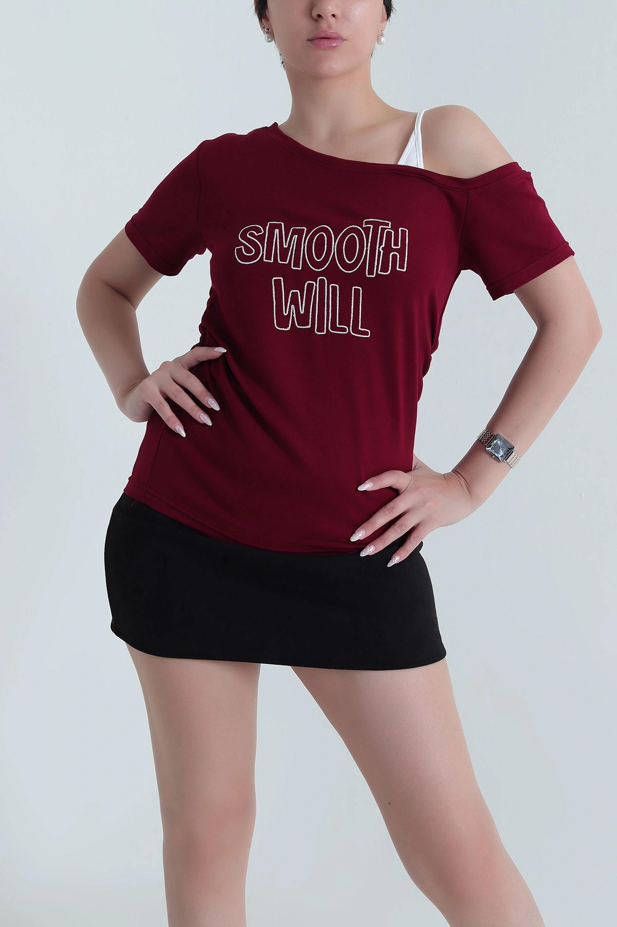Bordo Nakışlı İki İp Kadın Bluz 464547