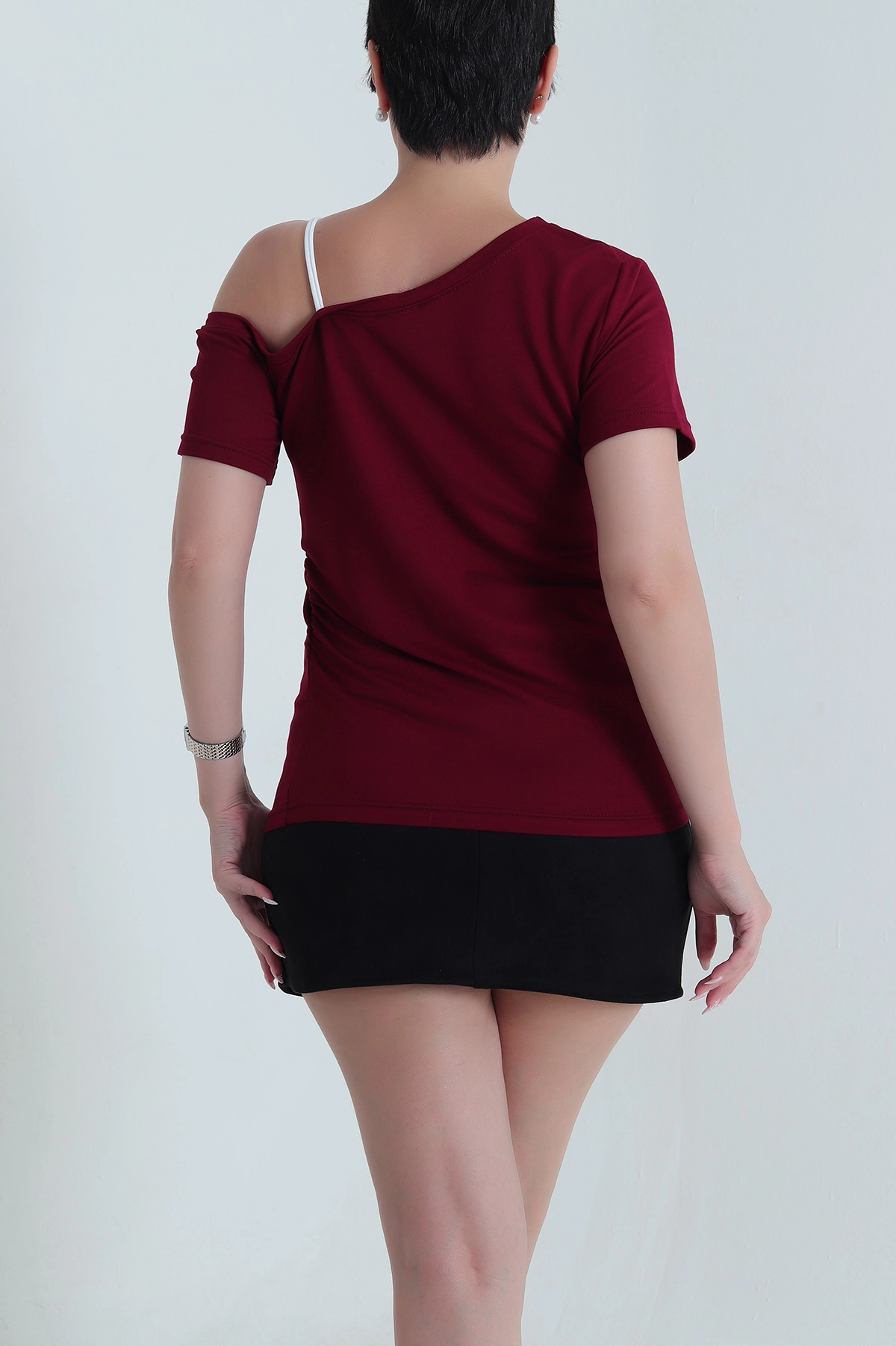 Bordo Nakışlı İki İp Kadın Bluz 464547