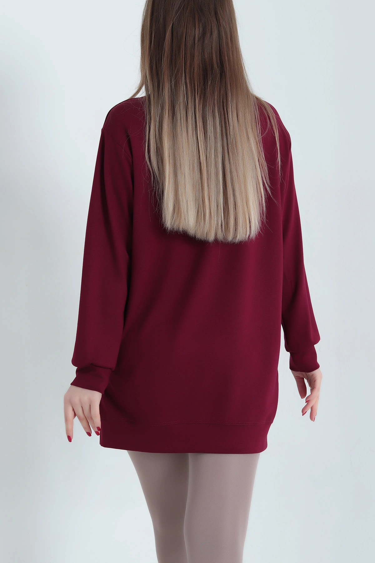 Bordo Nakışlı Taş Detaylı Oysho Kumaş Tunik 337860