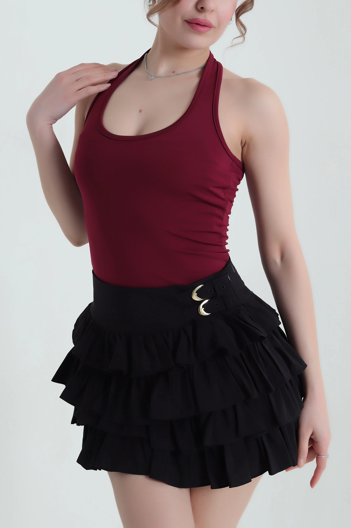 Bordo Omuz Askılı Sandy Kadın Zıbın Bluz 435493