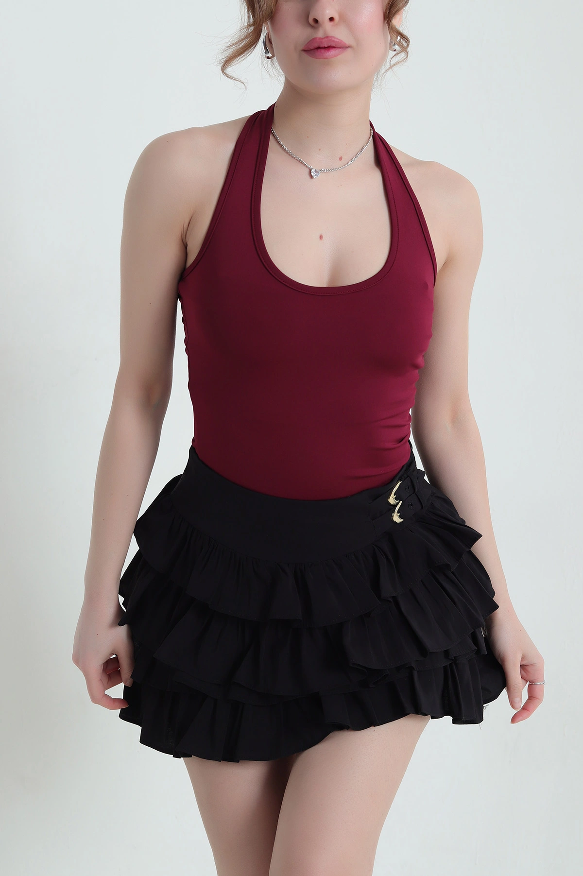 Bordo Omuz Askılı Sandy Kadın Zıbın Bluz 435493