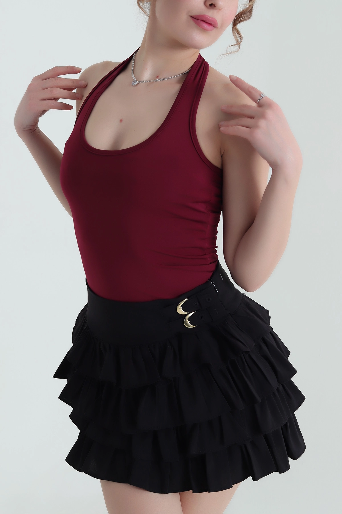 Bordo Omuz Askılı Sandy Kadın Zıbın Bluz 435493