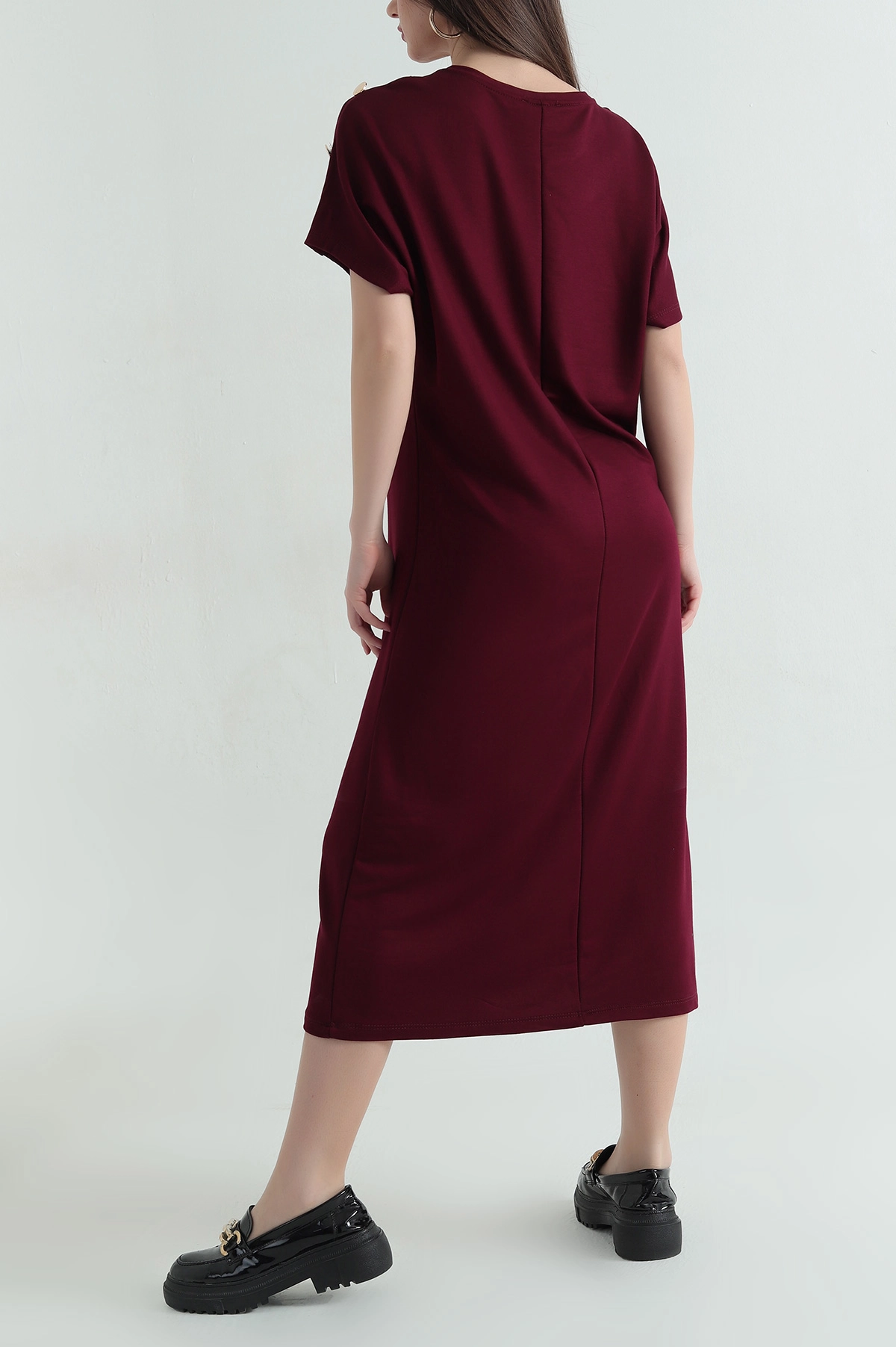 Bordo Omuz Detay Modal Kadın Elbise 358992