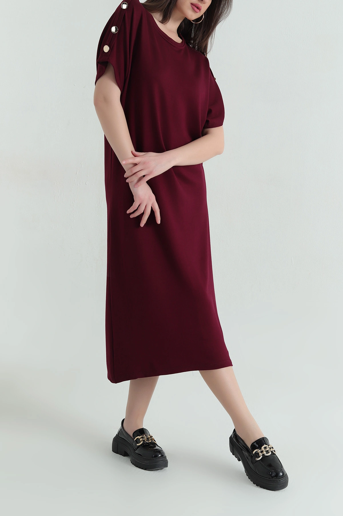 Bordo Omuz Detay Modal Kadın Elbise 358992