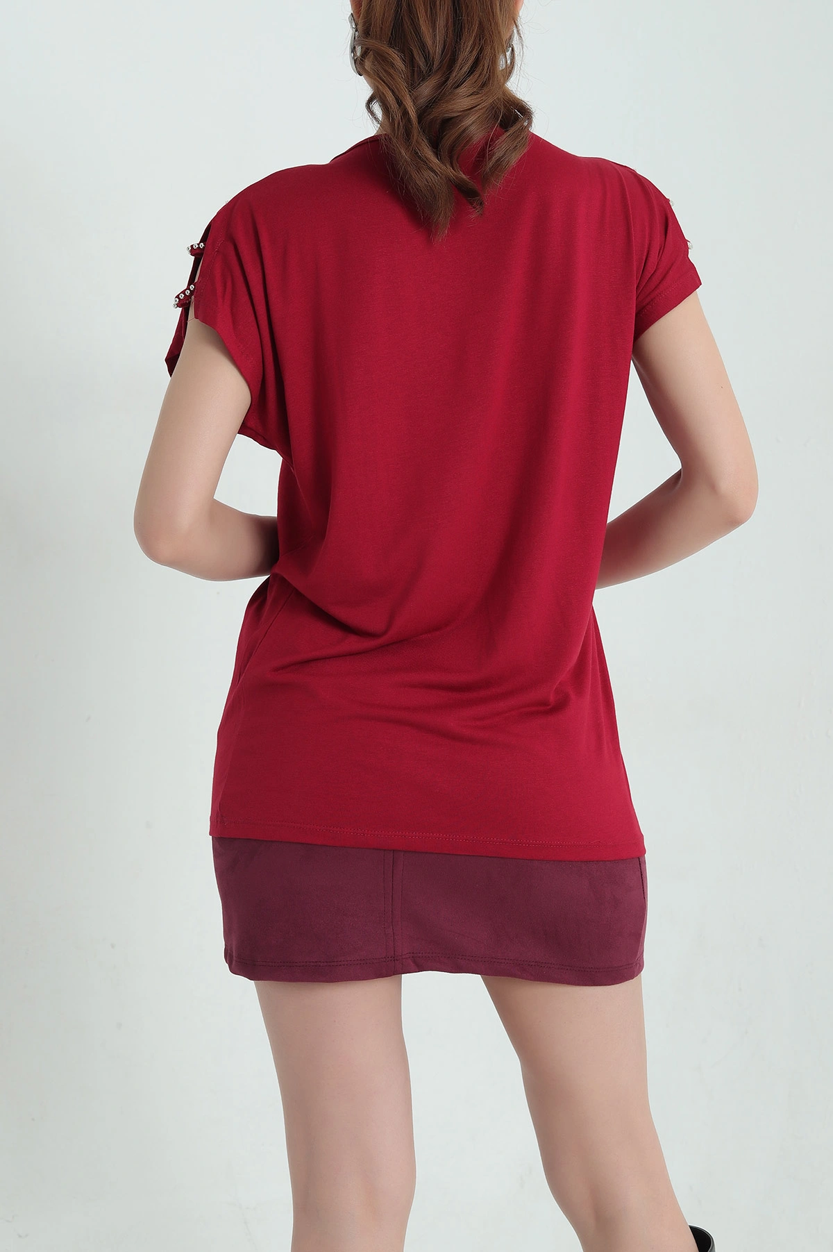 Bordo Omuz Detay Viskon Bluz 335918