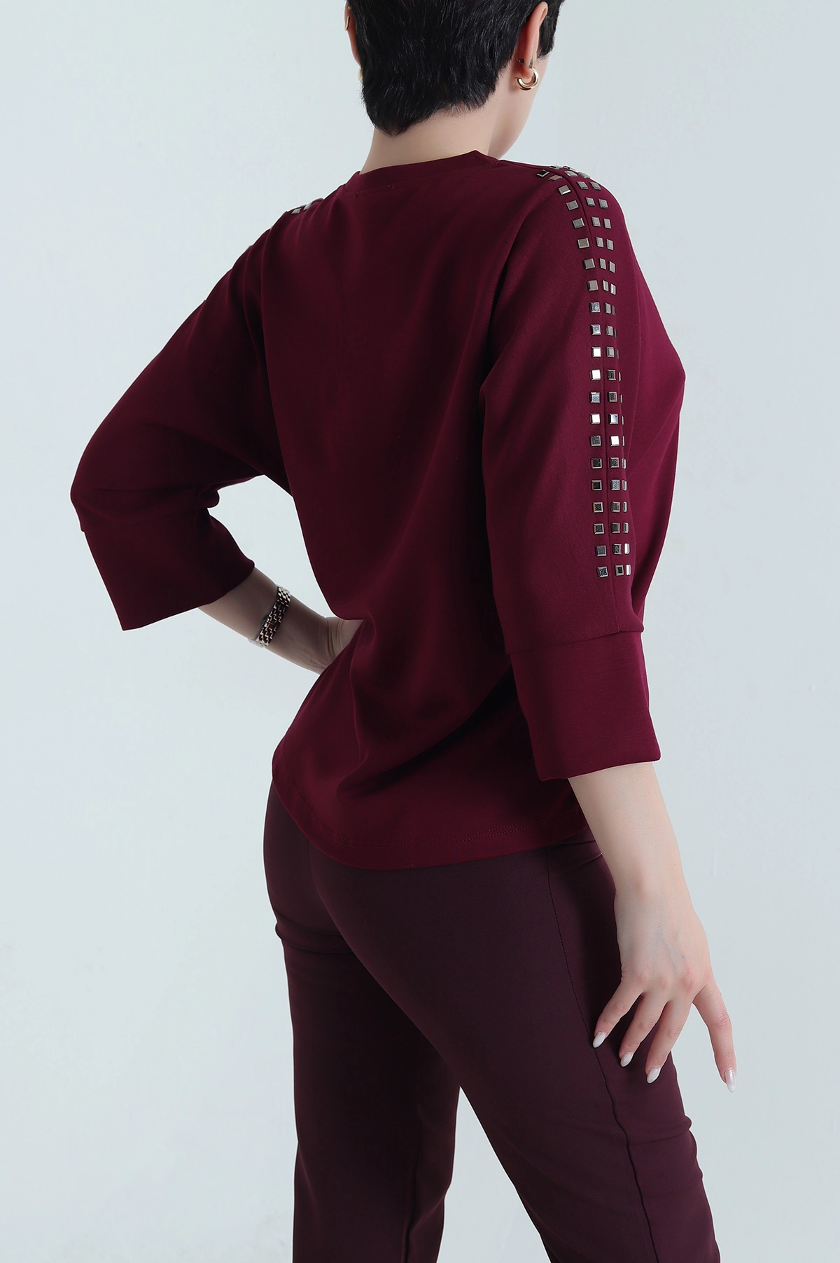 Bordo Omuz Taşlı Likralı Oysho Kadın Bluz 445879