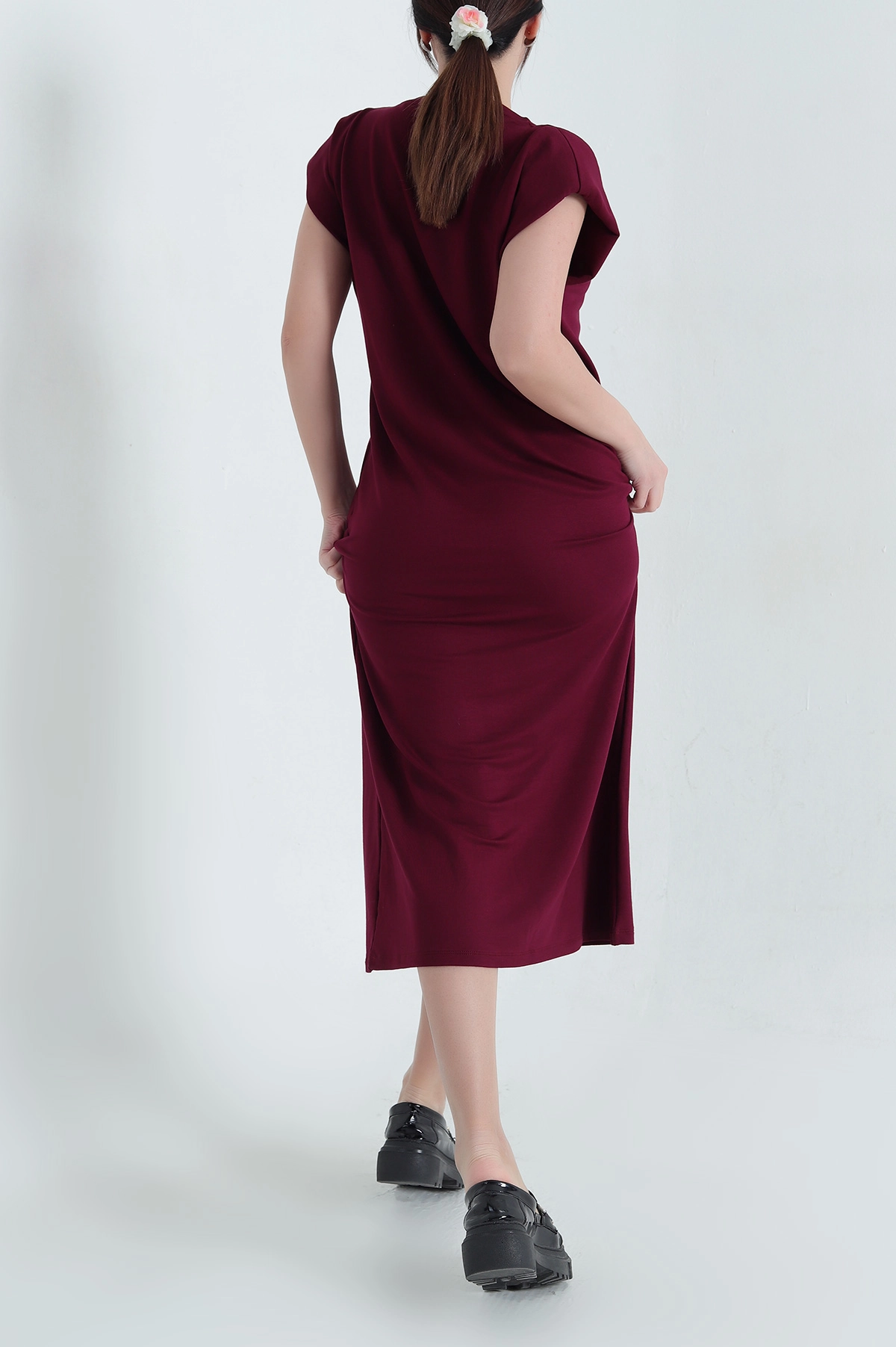 Bordo Omuzları Vatkalı Kristal Elbise 337766