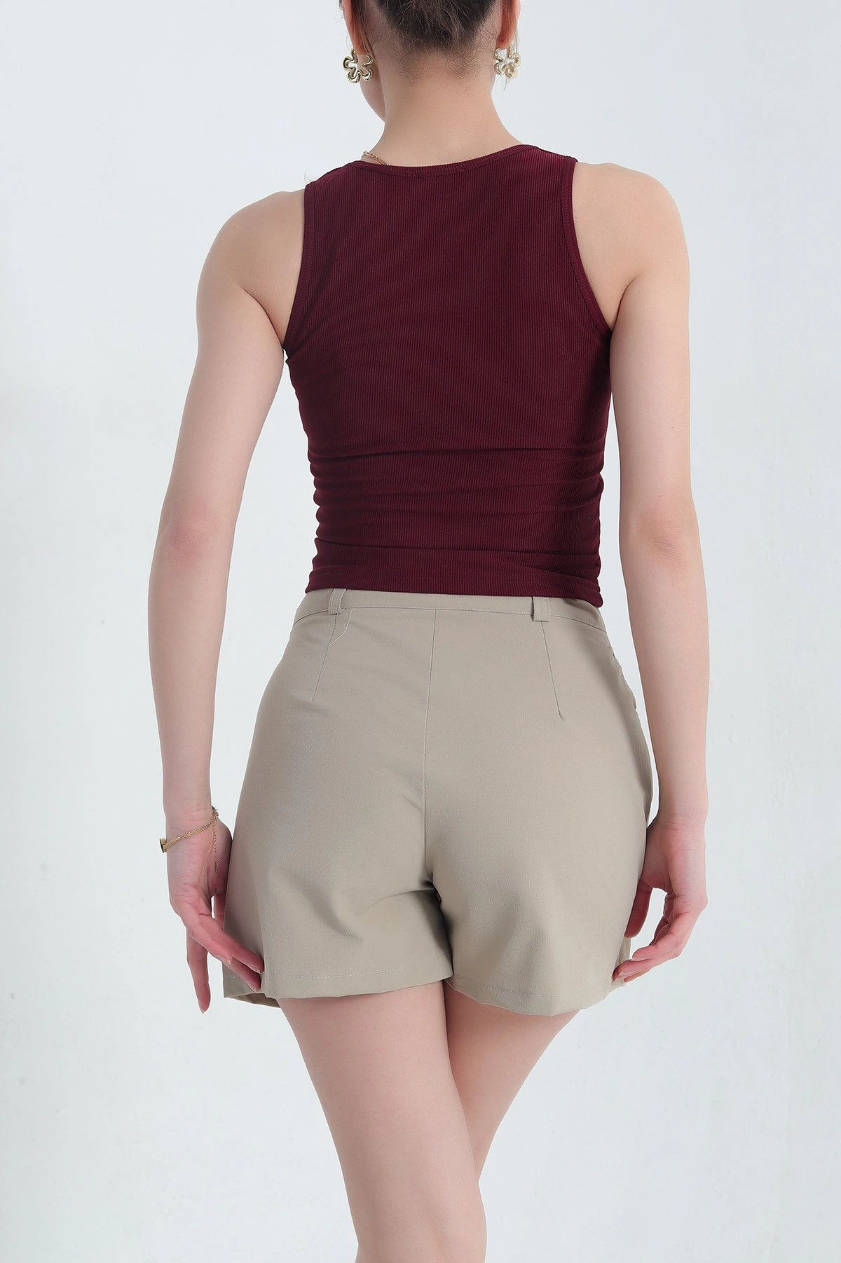 Bordo Önü Serpme Taşlı Kadın Atlet 346126