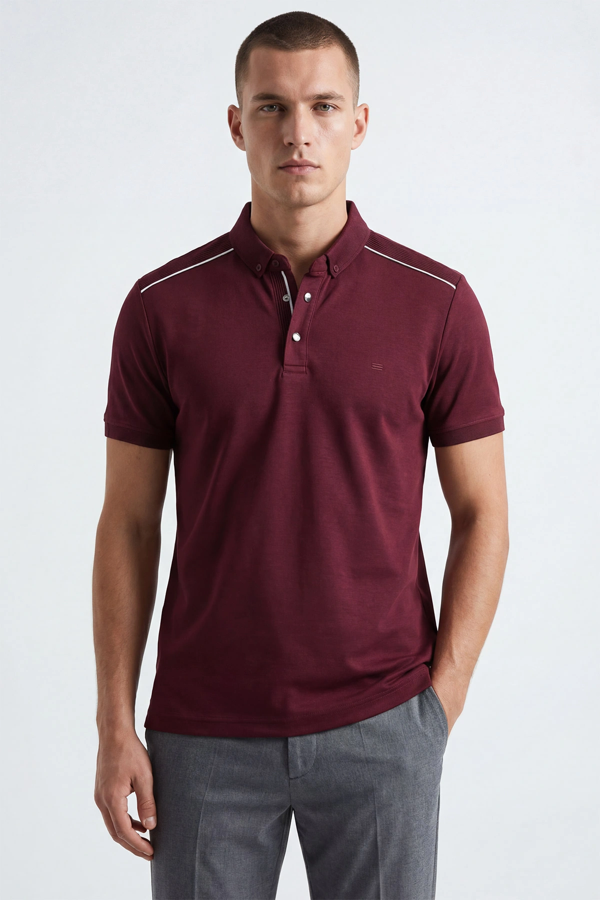 Bordo Osyho Kumaş Polo Yaka Erkek Tişört 433116