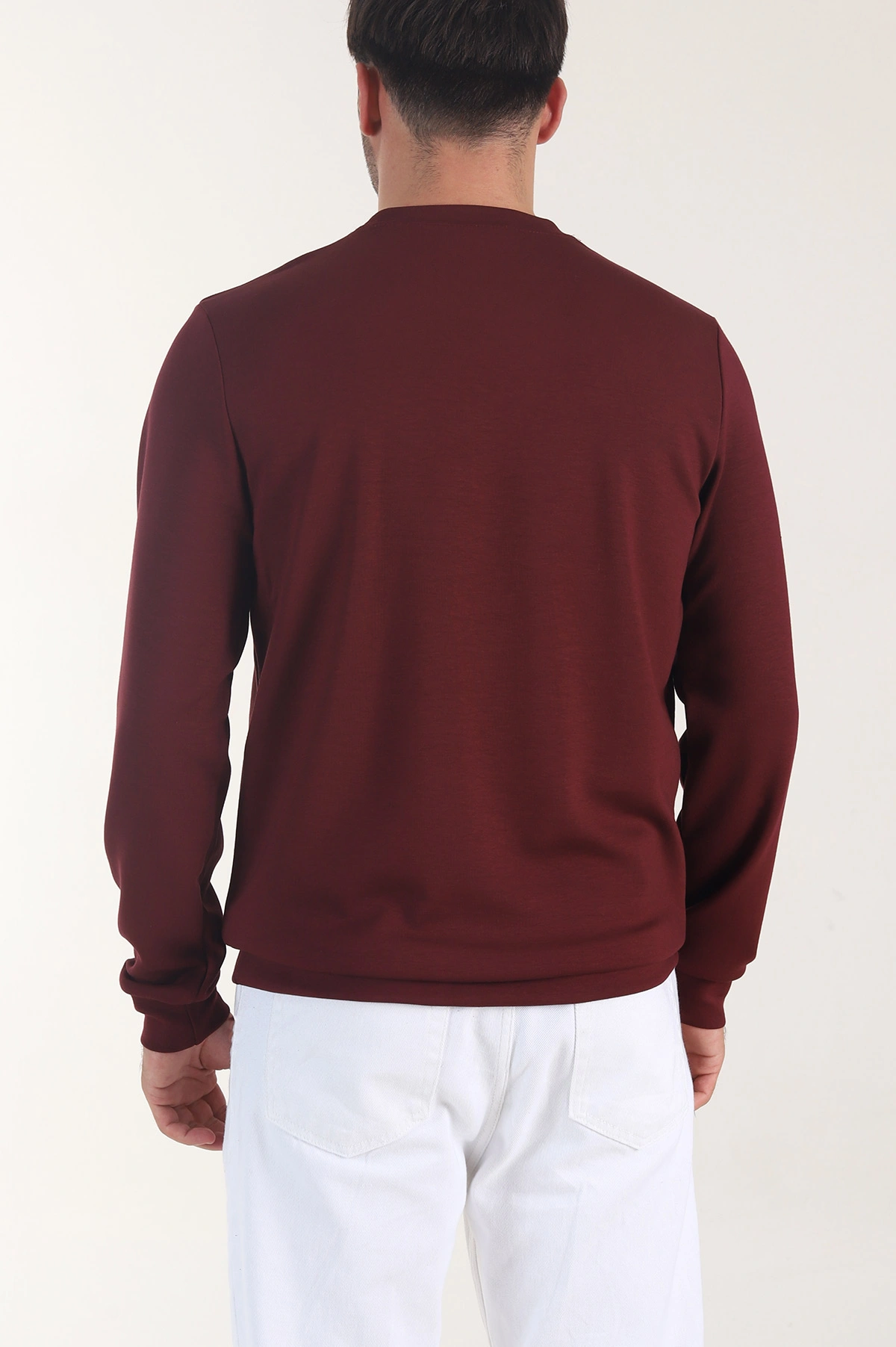 Bordo Osyho Kumaş Yazı Detaylı Bisiklet Yaka Erkek Sweatshirt 407341