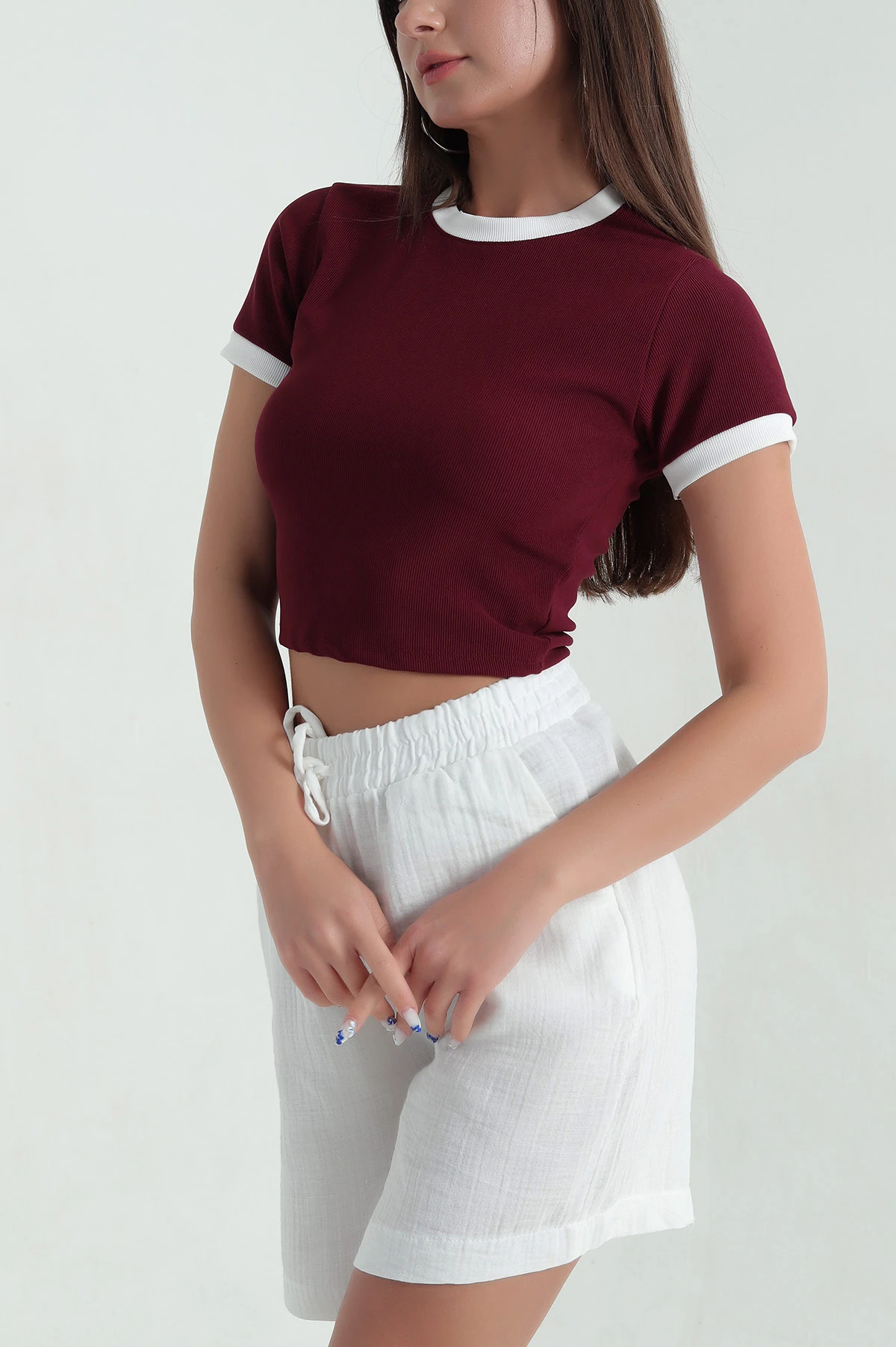 Bordo Ottoman Kumaş Garnili Kadın Bluz 367809