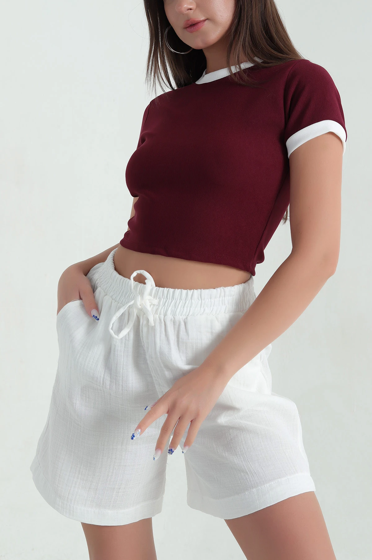 Bordo Ottoman Kumaş Garnili Kadın Bluz 367809