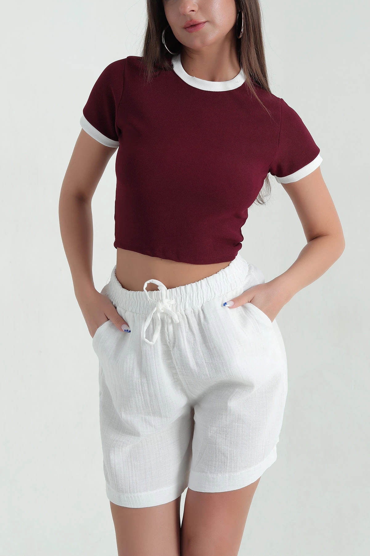 Bordo Ottoman Kumaş Garnili Kadın Bluz 367809