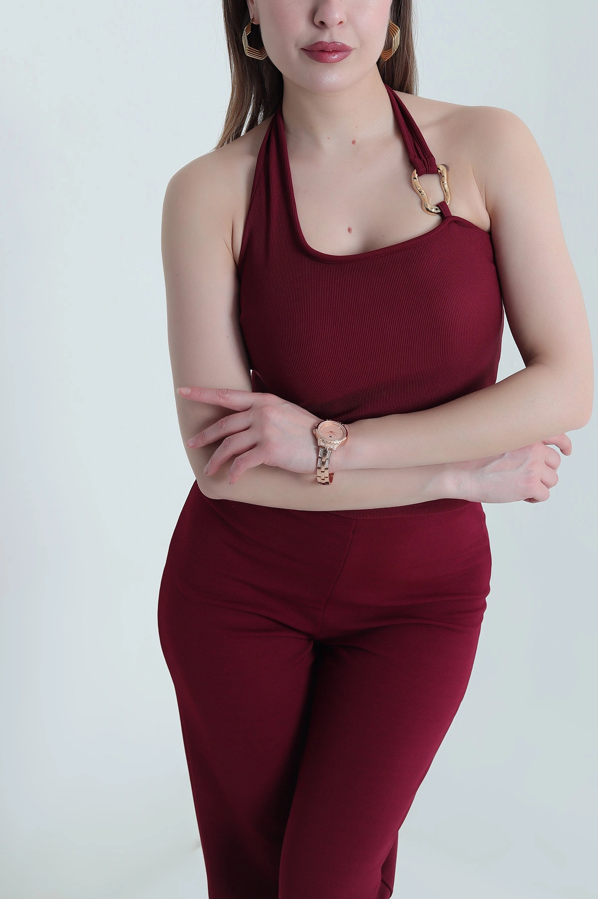 Bordo Ottoman Tokalı Kadın Bluz 440032