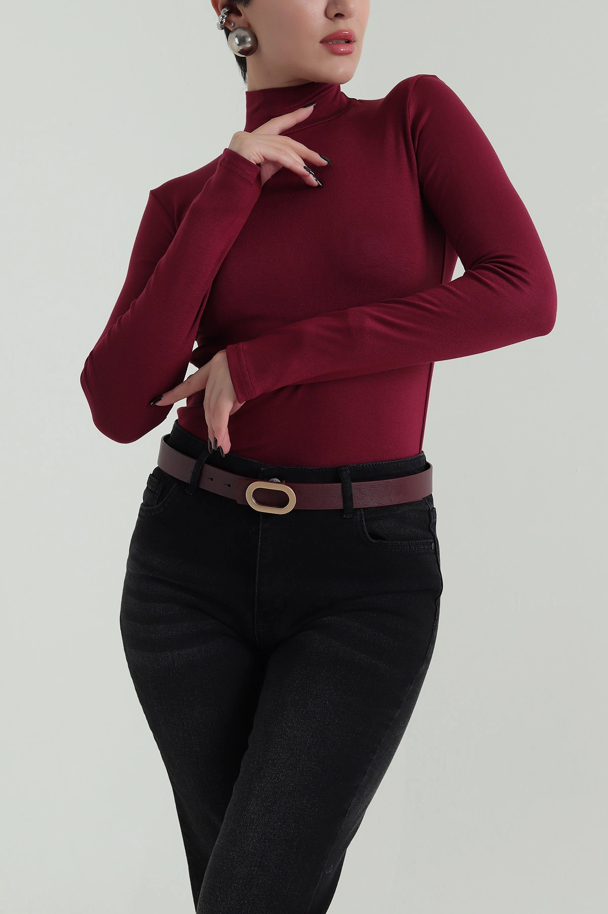 Bordo Oval Toka Detaylı Kadın Kemer 421450