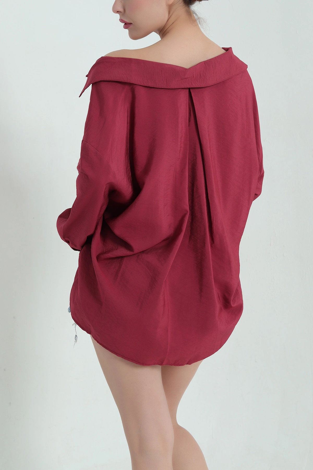 Bordo Oversize Aerobin Kumaş Bayan Gömlek 337188