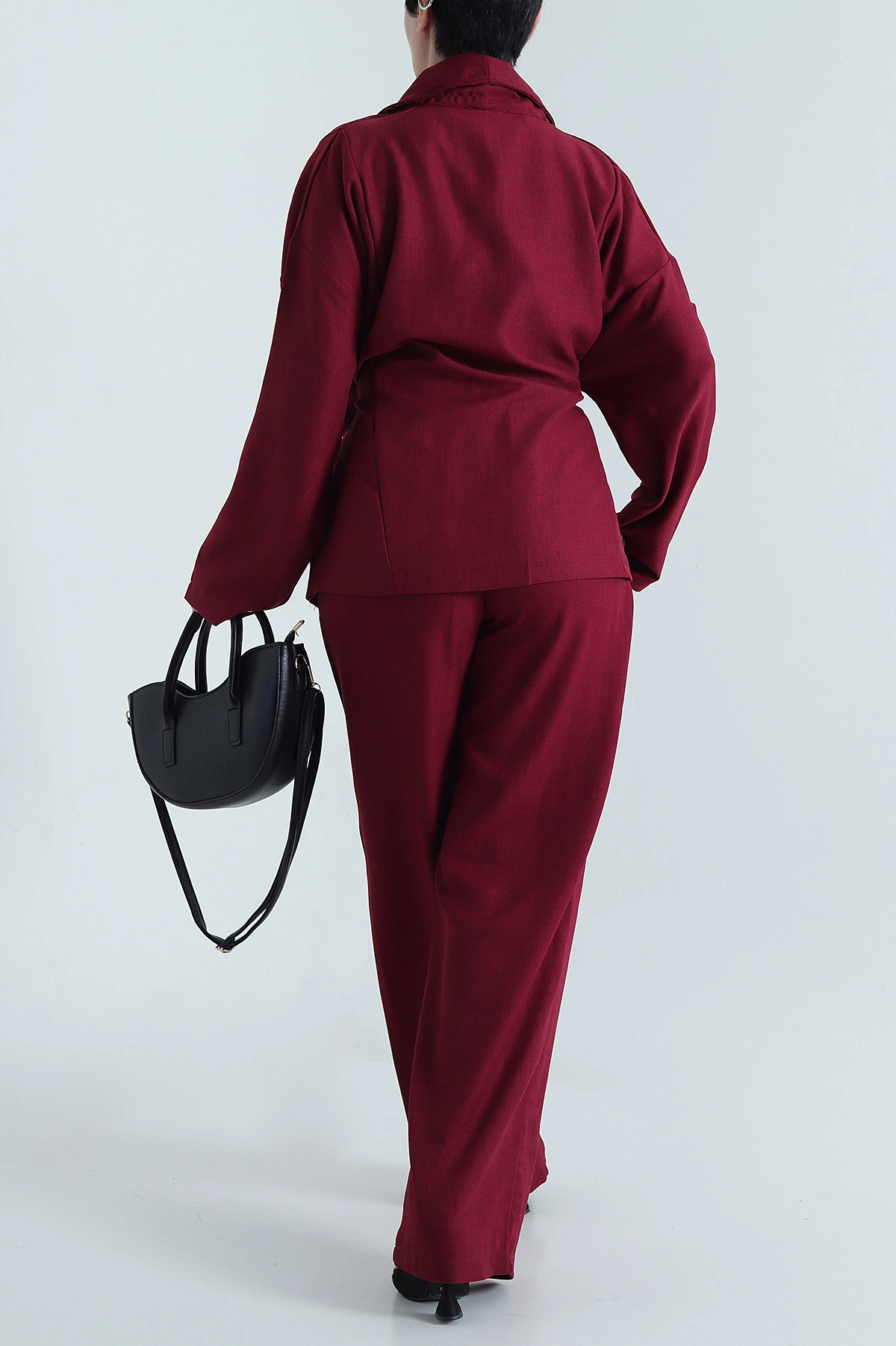 Bordo Oversize Keten Kadın İkili Takım 446552