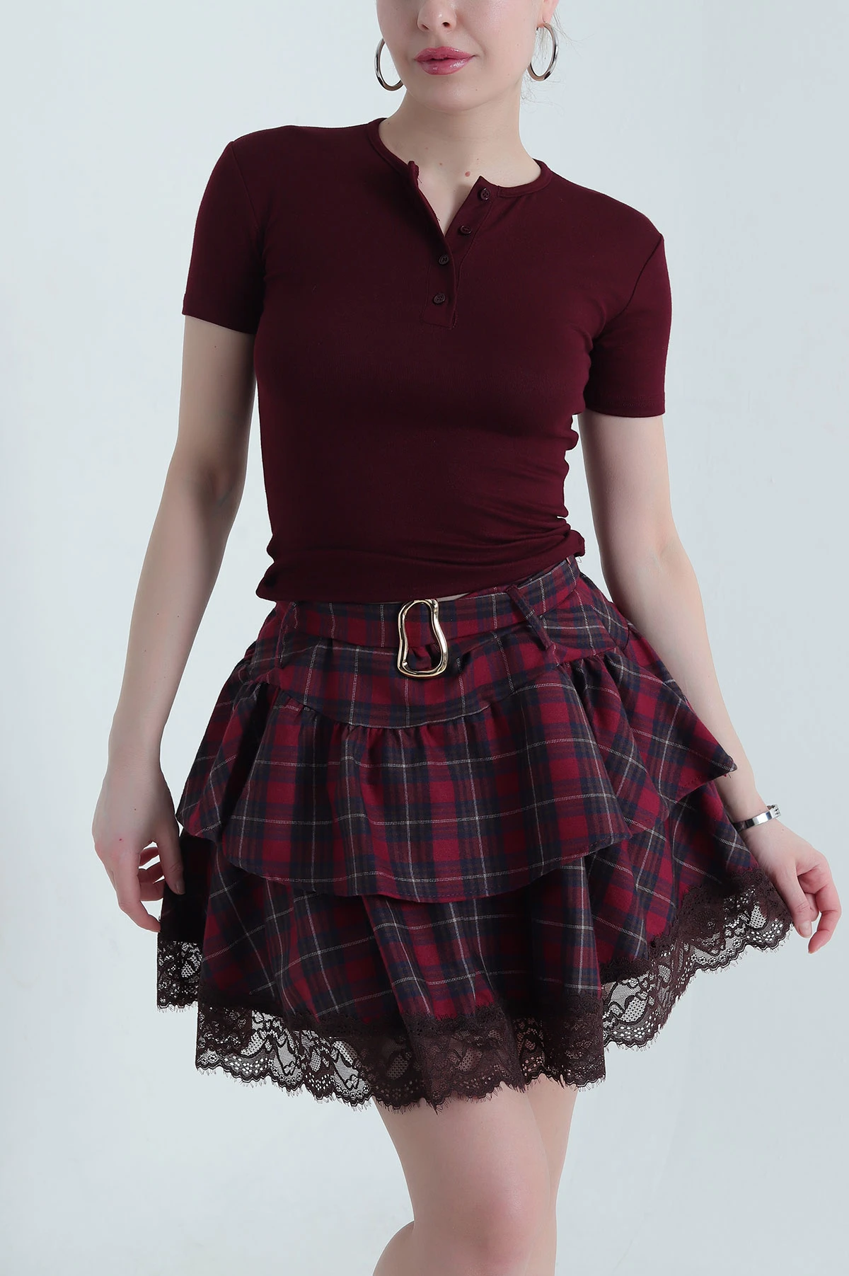 Bordo Oysho Düğmeli Yaka Kadın Badi 436266