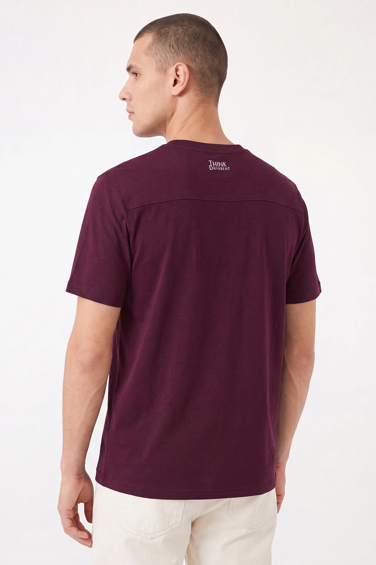Bordo Oysho Kumaş Bisiklet Yaka Erkek Tişört 471575