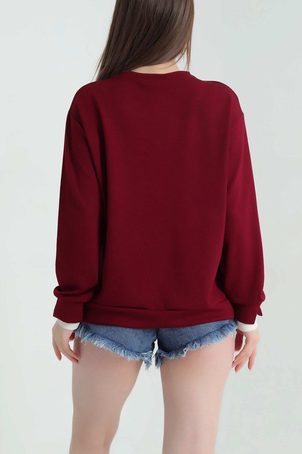 Bordo Oysho Kumaş Garnili Bayan Sweat 335723