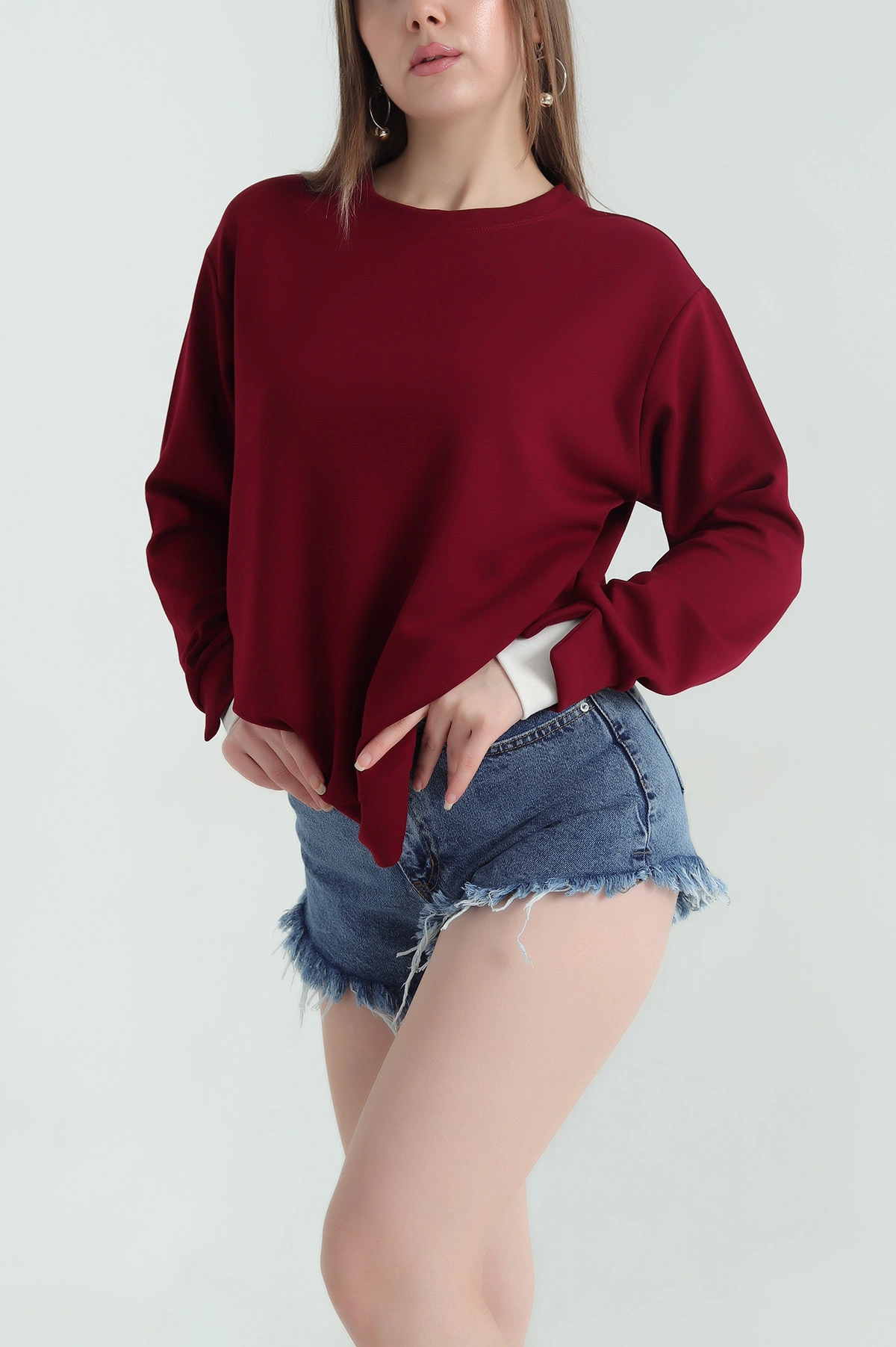 Bordo Oysho Kumaş Garnili Bayan Sweat 335723
