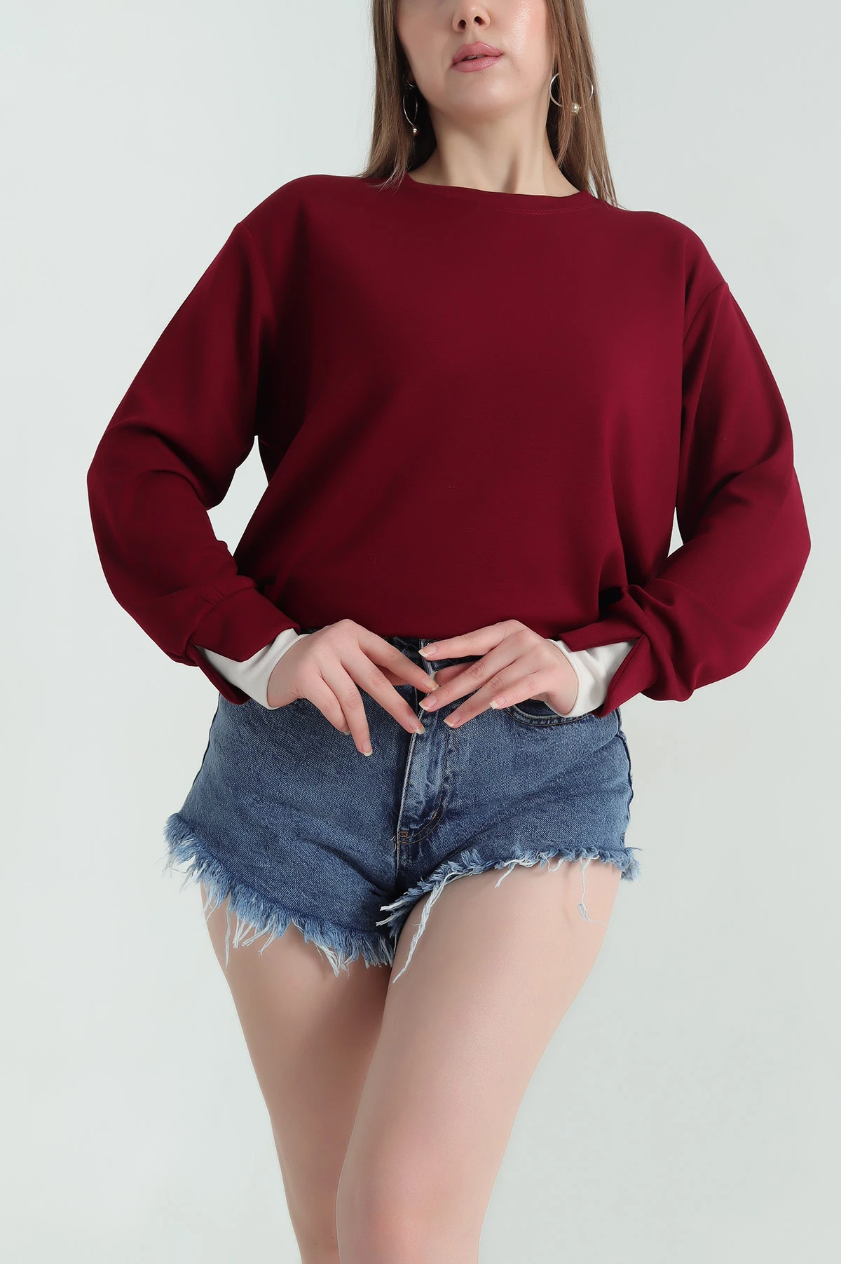 Bordo Oysho Kumaş Garnili Bayan Sweat 335723
