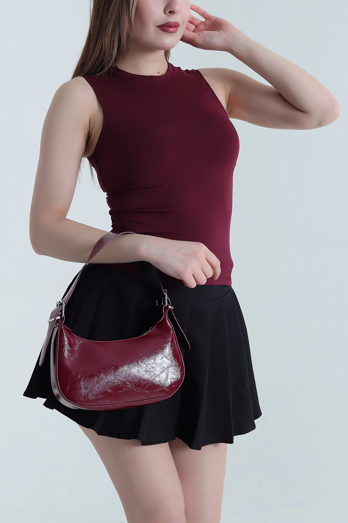 Bordo Oysho Kumaş Kolsuz Kadın Bluz 440106
