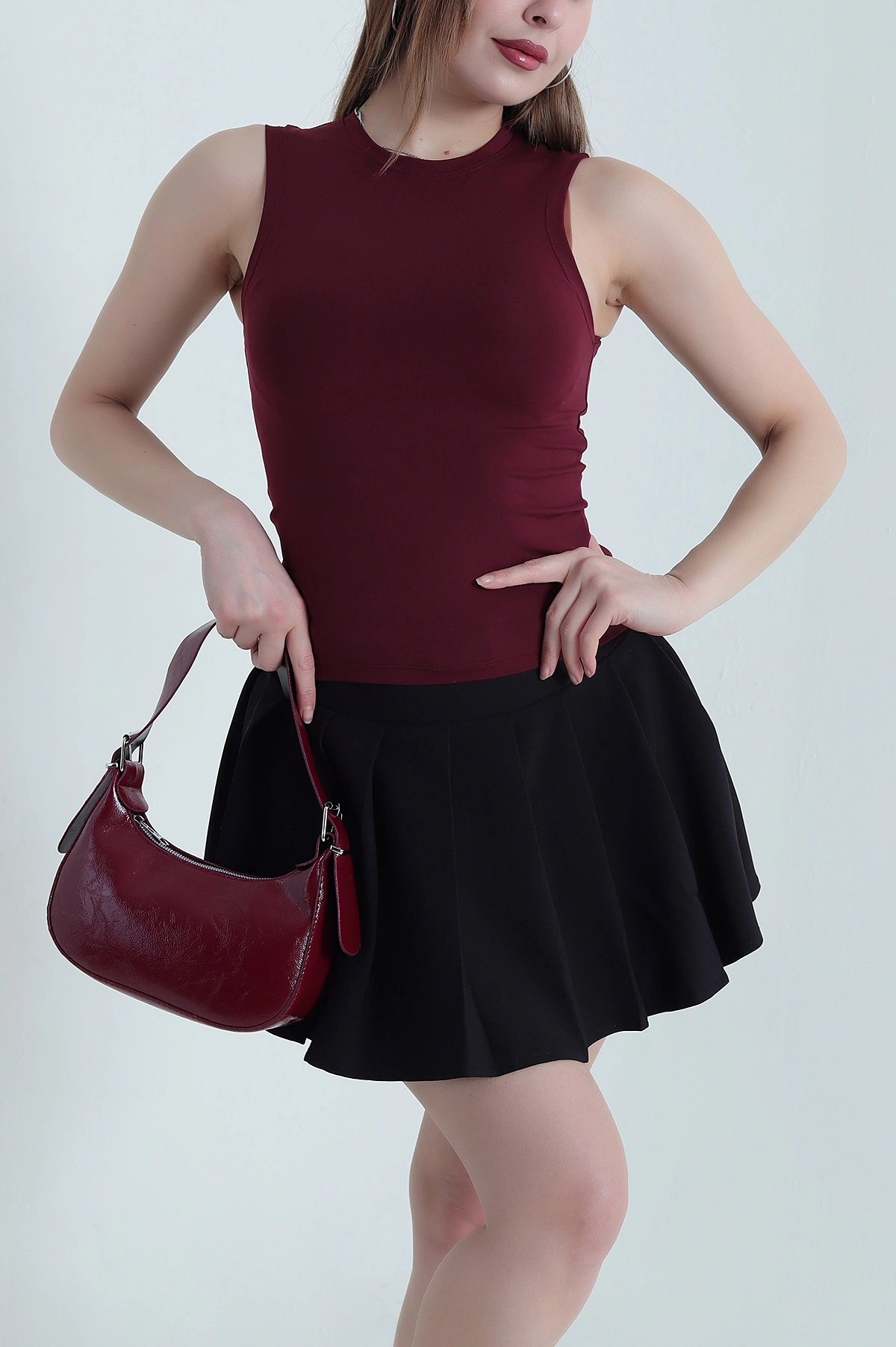 Bordo Oysho Kumaş Kolsuz Kadın Bluz 440106