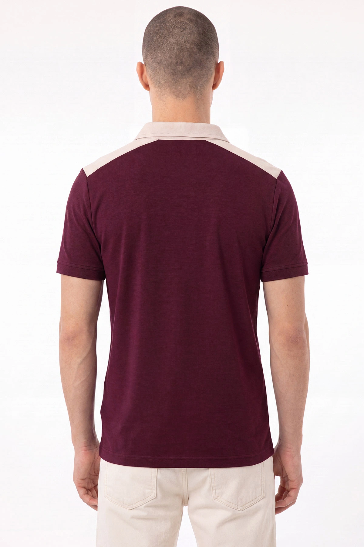 Bordo Oysho Kumaş Polo Yaka Düğme Detaylı Erkek Tişört 471696