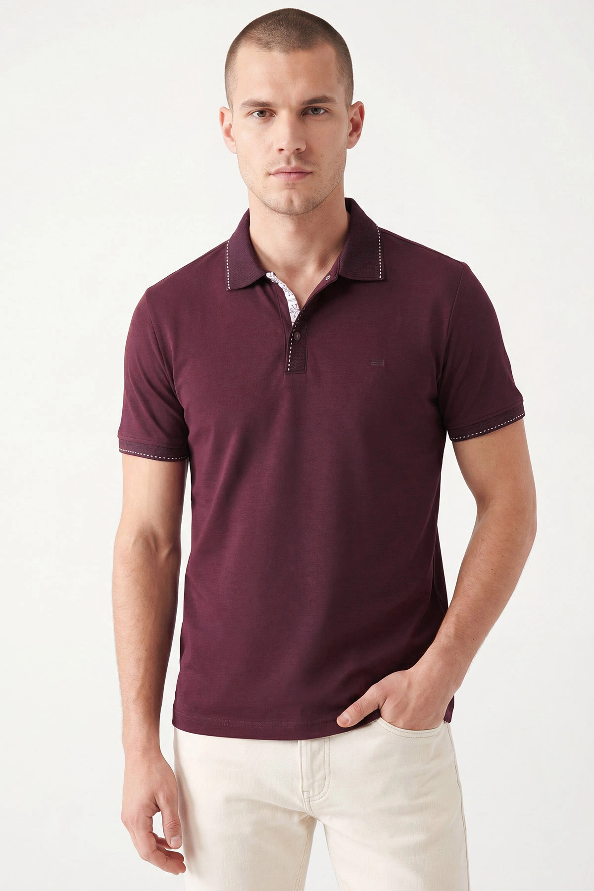 Bordo Oysho Kumaş Polo Yaka Erkek Tişört 467581
