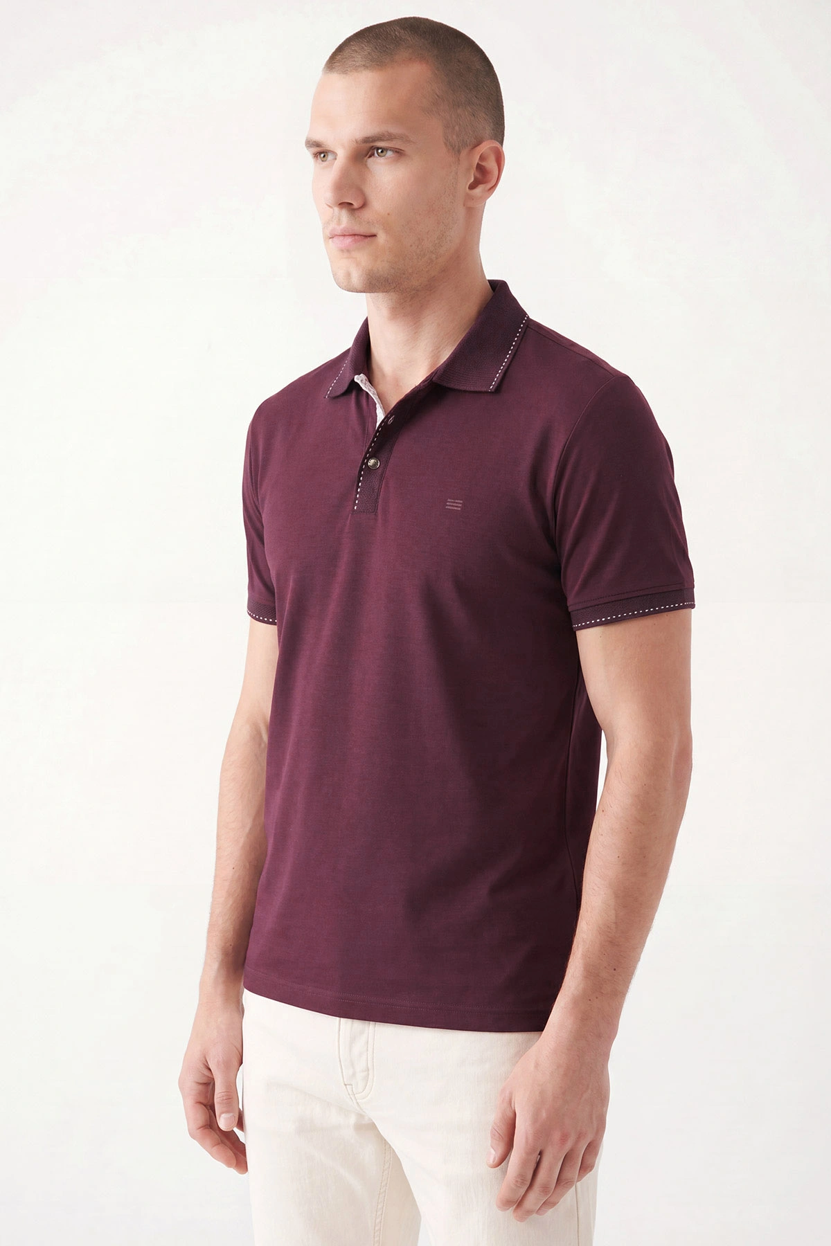 Bordo Oysho Kumaş Polo Yaka Erkek Tişört 467581